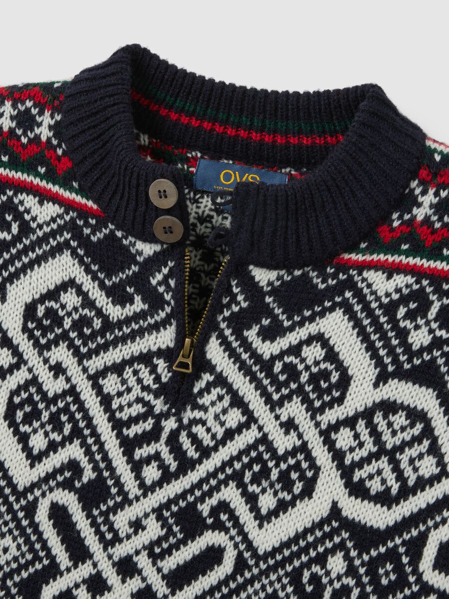 Blue regular fit pullover with jacquard pattern_1