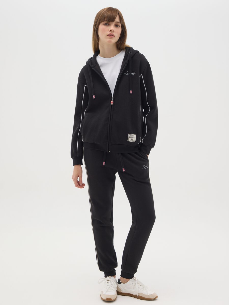 Black Cotton Blend Hoodie with Zip_1