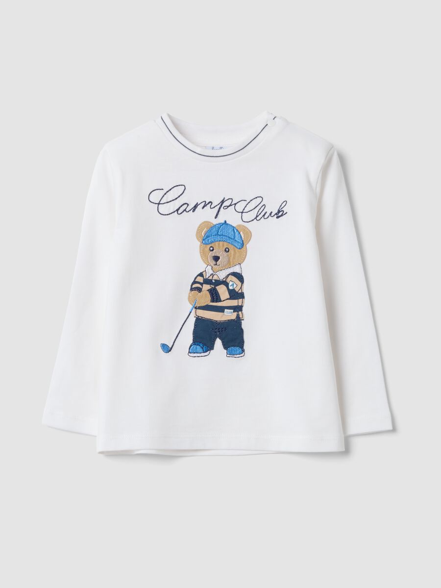 White organic cotton T-shirt with embroidered teddy bear, regular fit_0