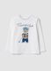 White organic cotton T-shirt with embroidered teddy bear, regular fit_0