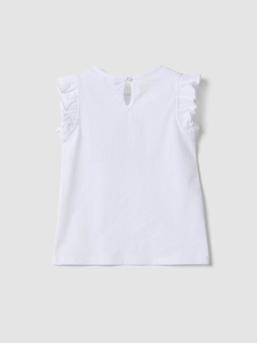 White organic cotton girls&rsquo; tank top with print and frills_1