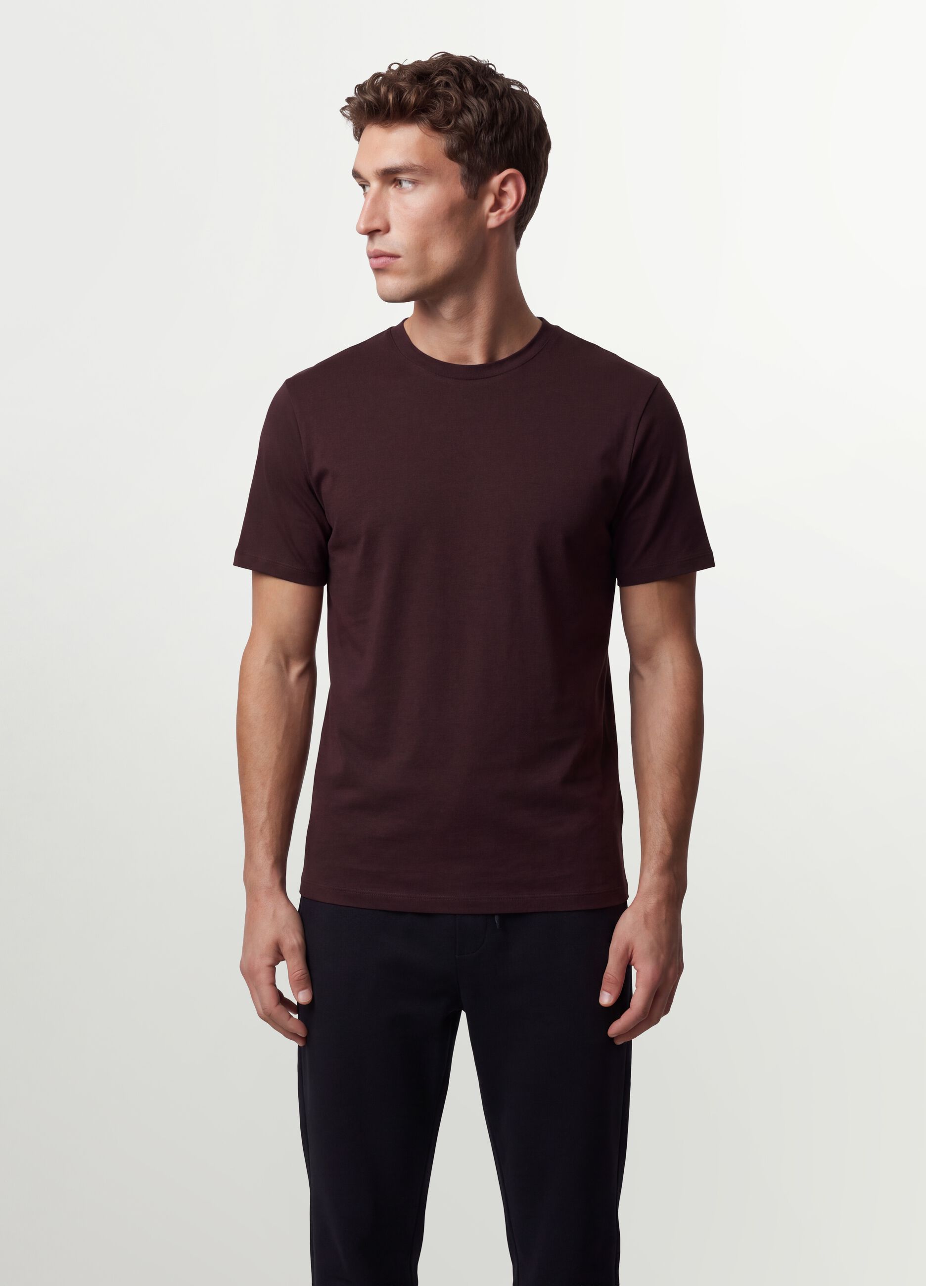 Brown organic cotton slim-fit short-sleeve T-shirt