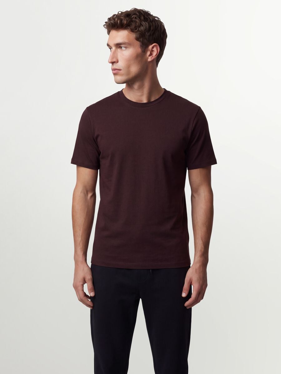 T-shirt marrone in cotone organico a maniche corte slim fit_0