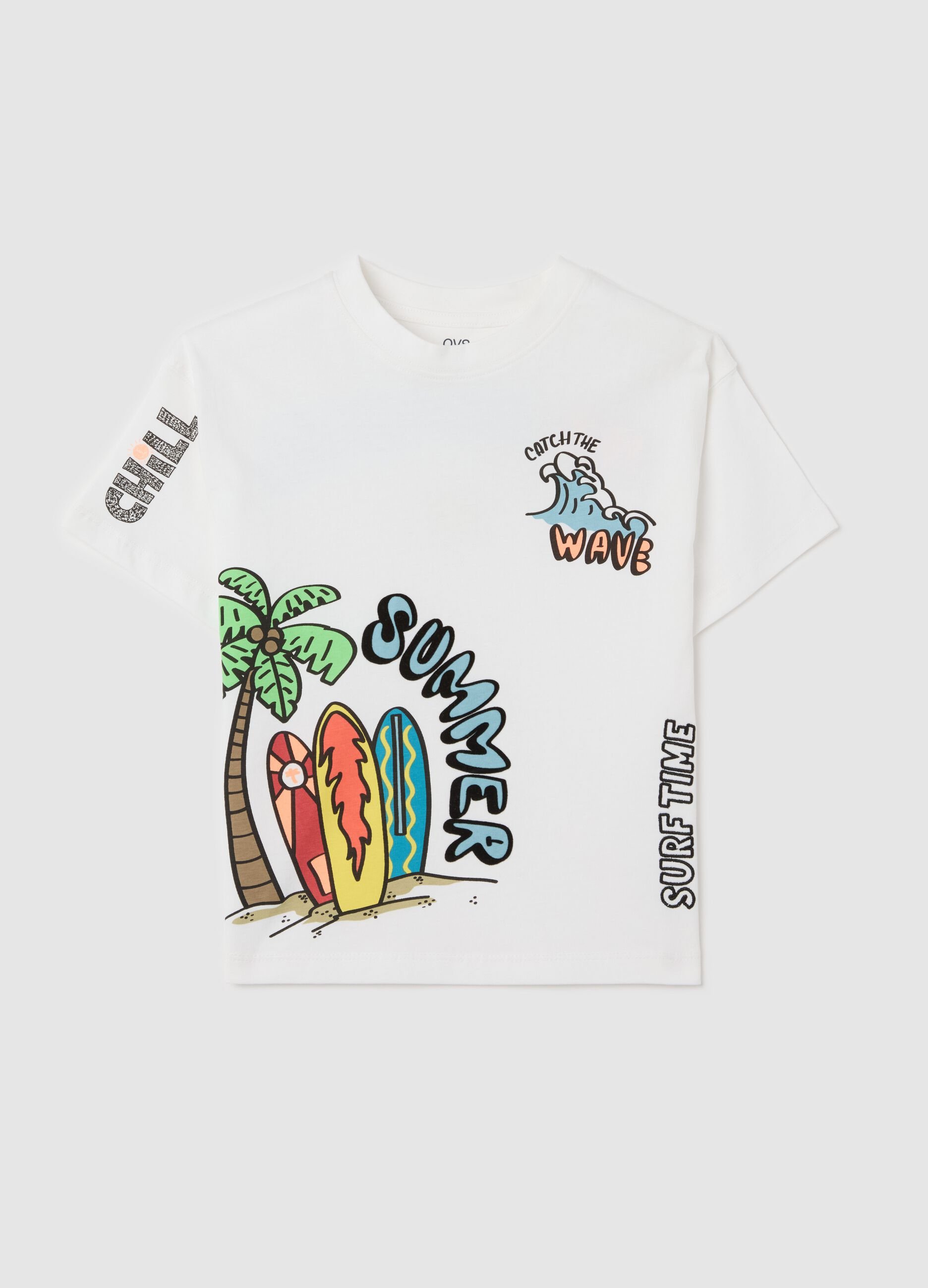 White T-shirt in cotton with "Summer" print