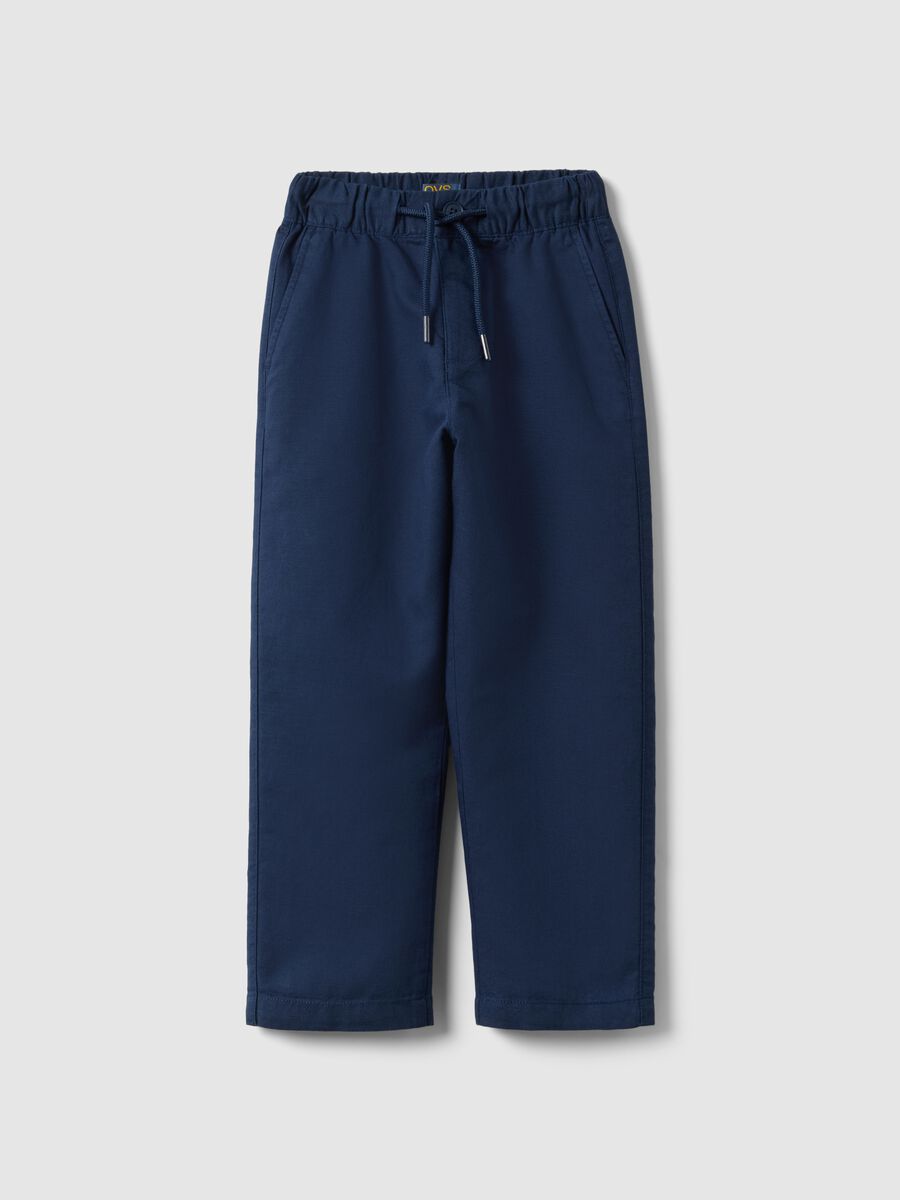 Kids' Regular Fit Blue Cotton and Linen Blend Chino Trousers_0