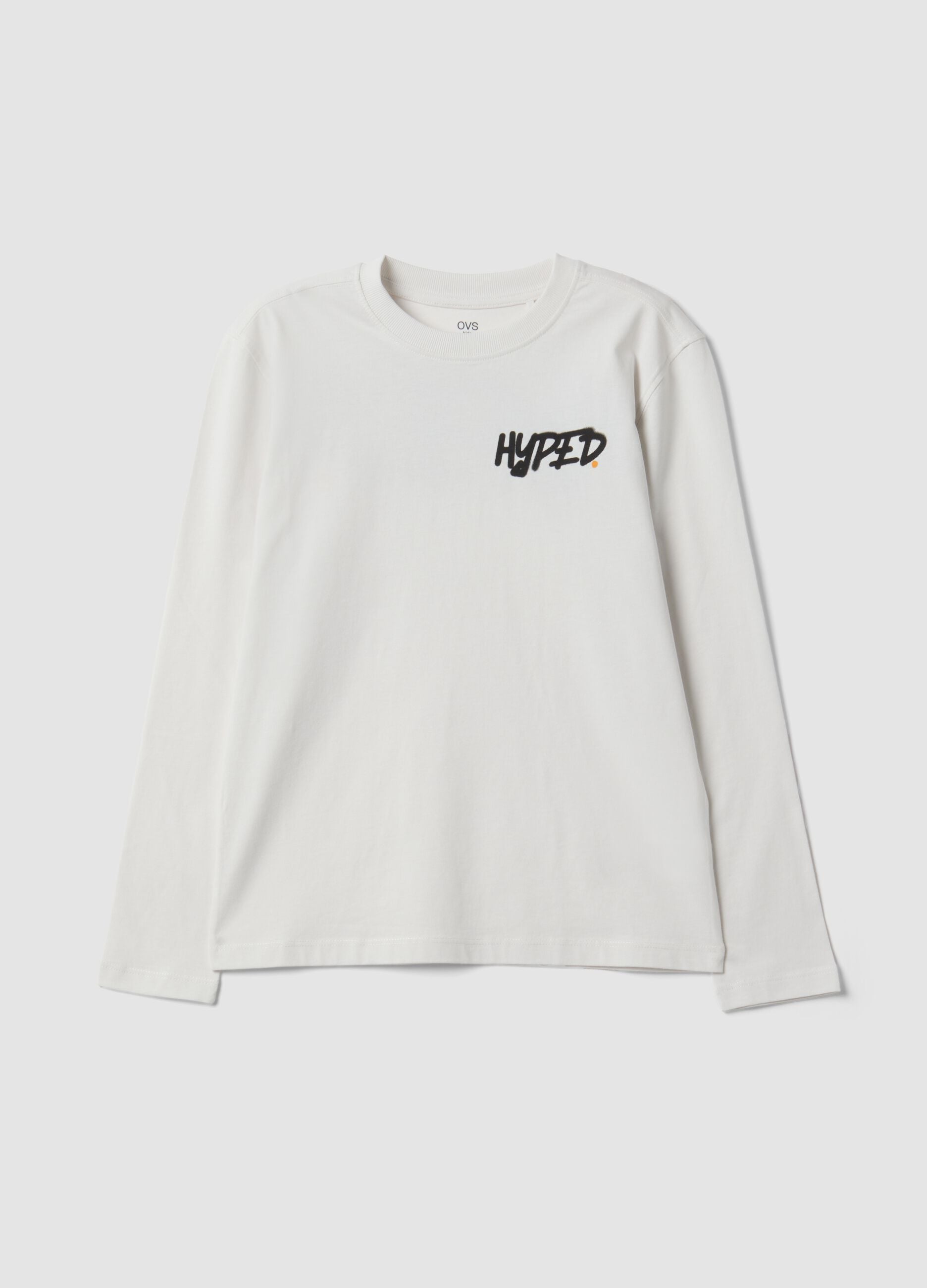 T-shirt bianca in puro cotone organico con stampa "Hyped" per ragazzo