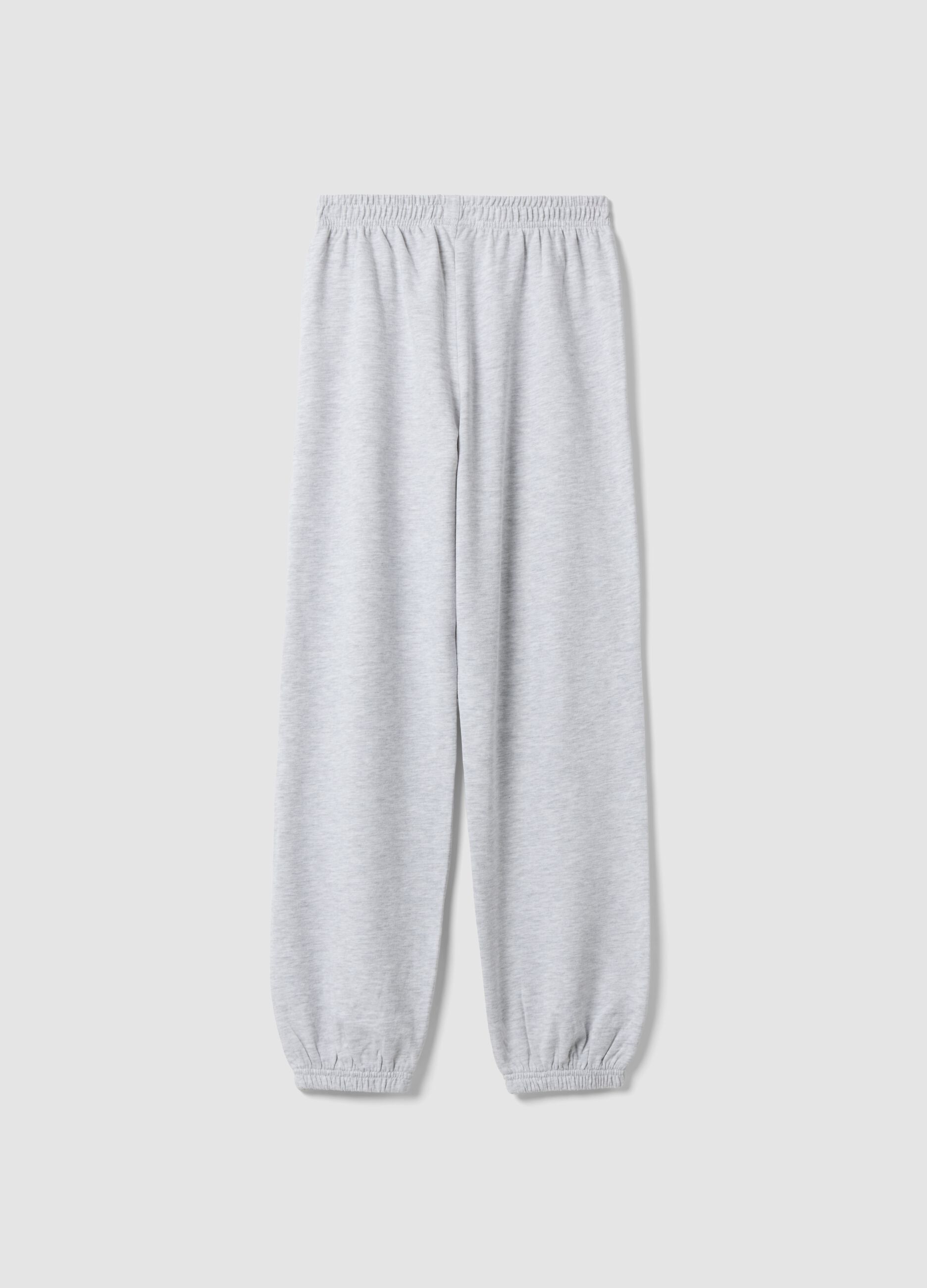 Girls&rsquo; grey organic cotton-blend joggers with print