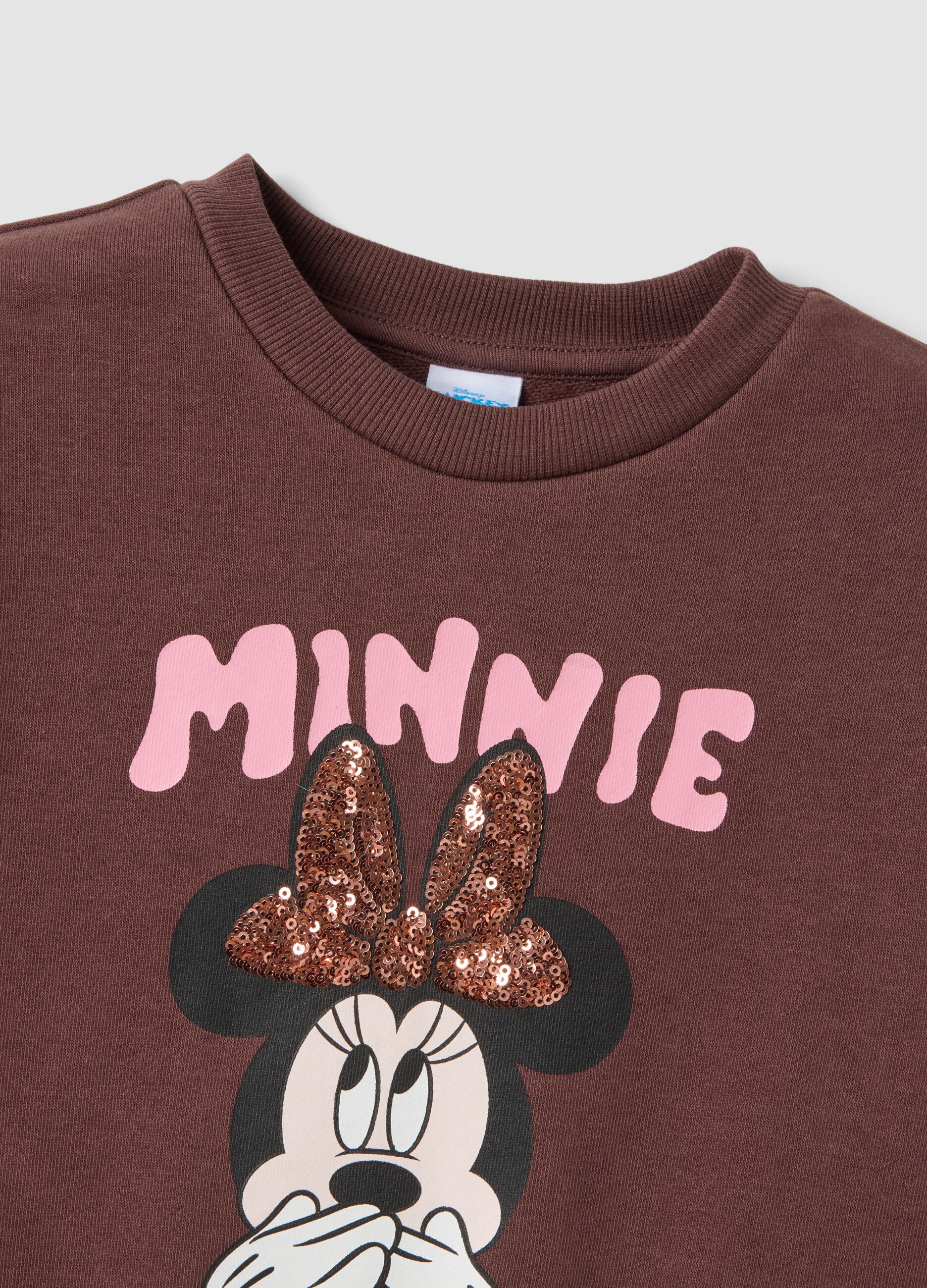 Brown crew-neck cotton-blend Minnie print dress
