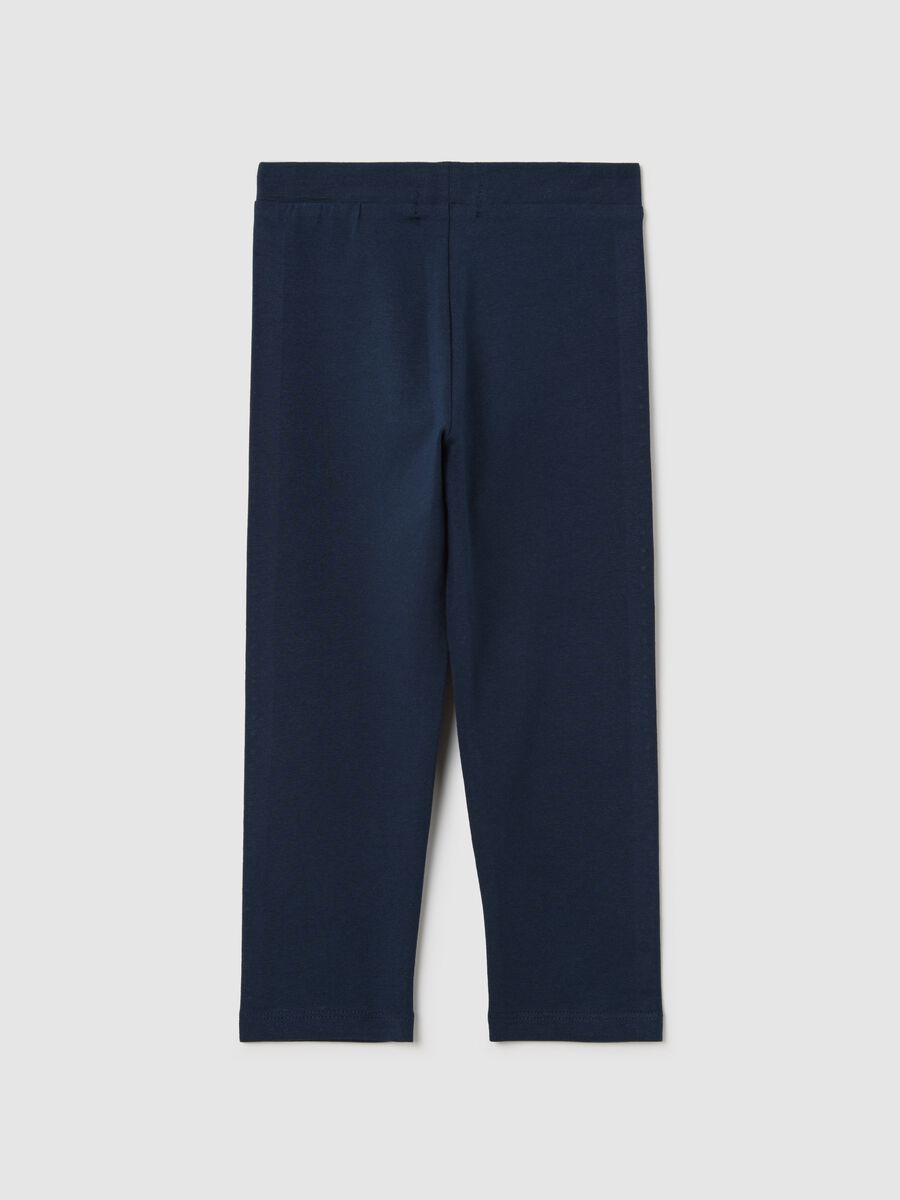 Blue three-quarter leggings in stretch cotton with diamantés_1