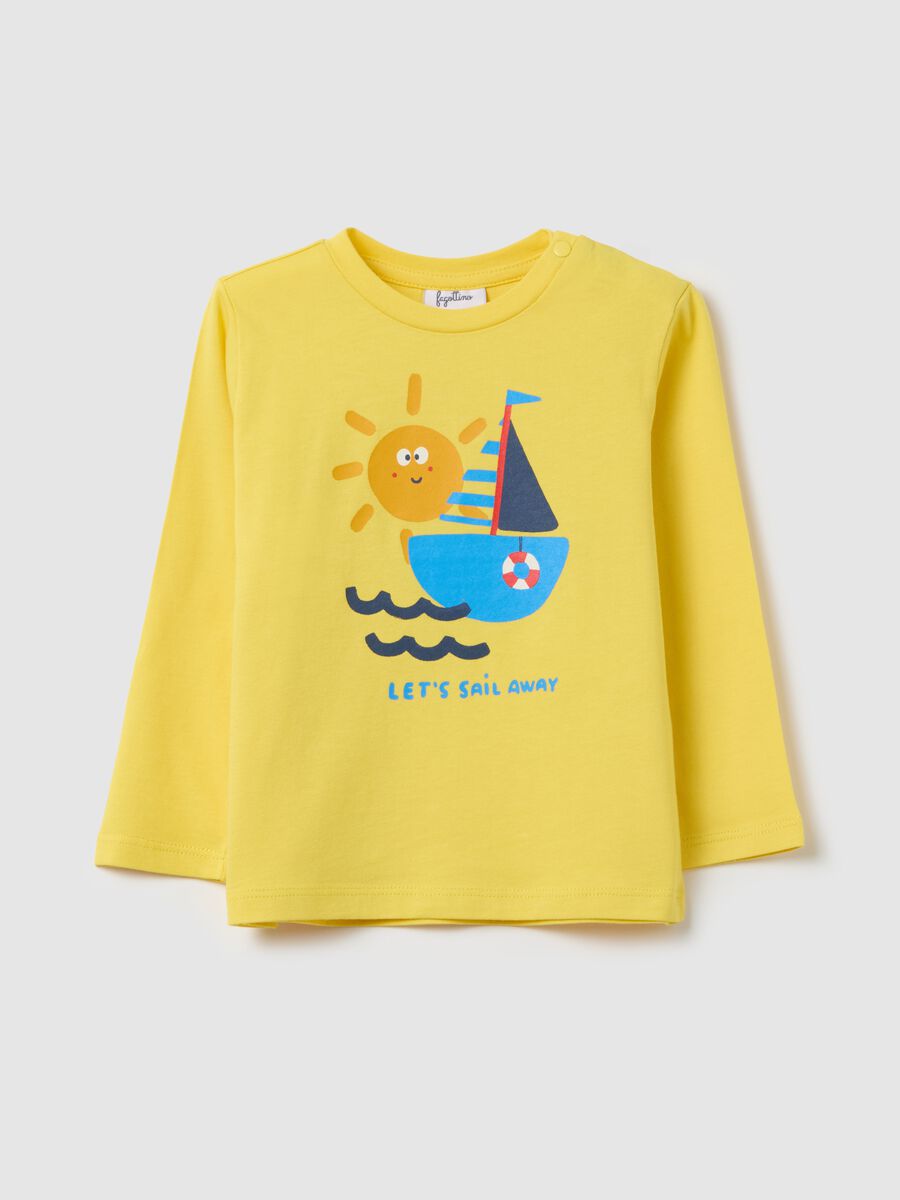 Cotton T-shirt with print and long sleeves_0