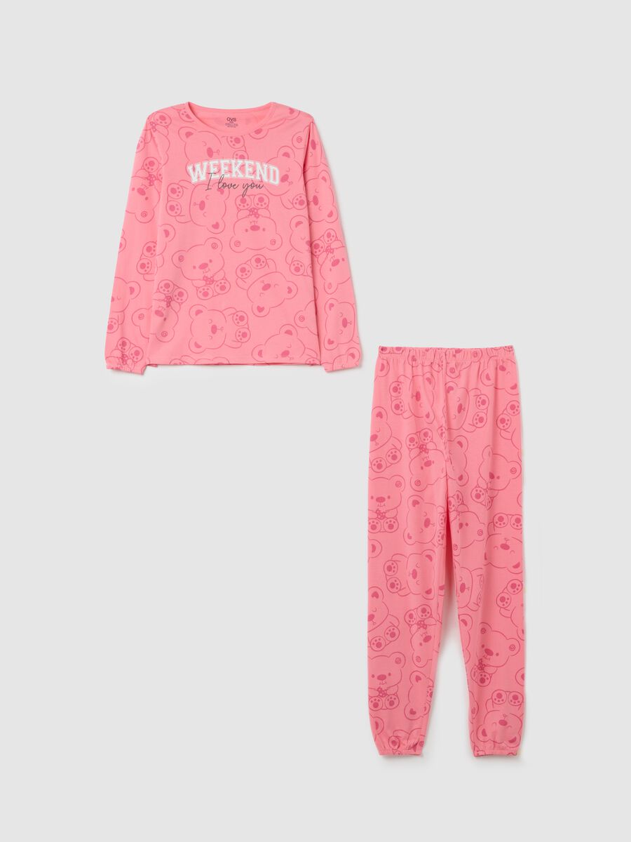 Girls' Pink Pure Cotton Pyjamas with Print_0