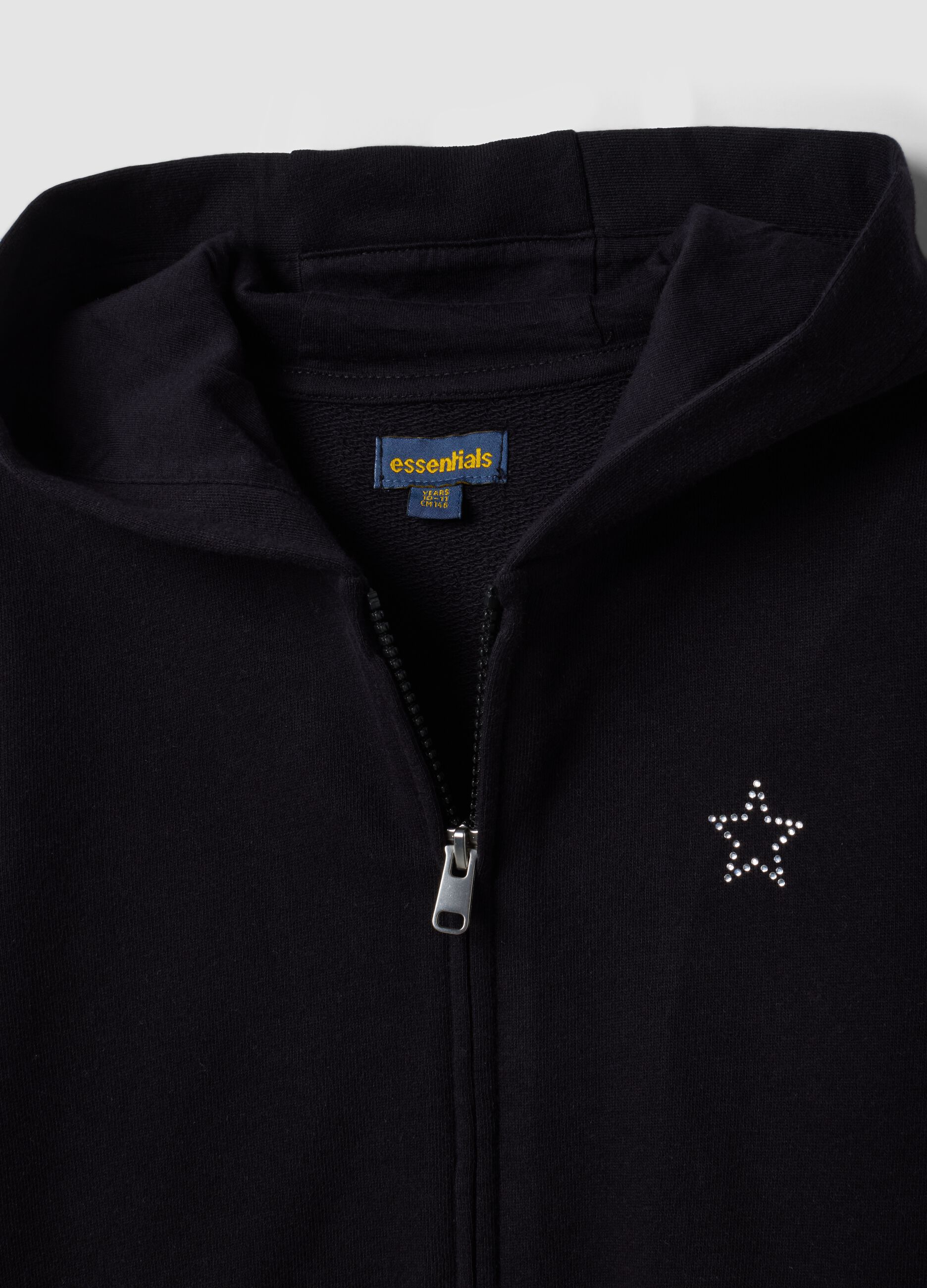 Black hooded sweatshirt in pure organic cotton with star for girls