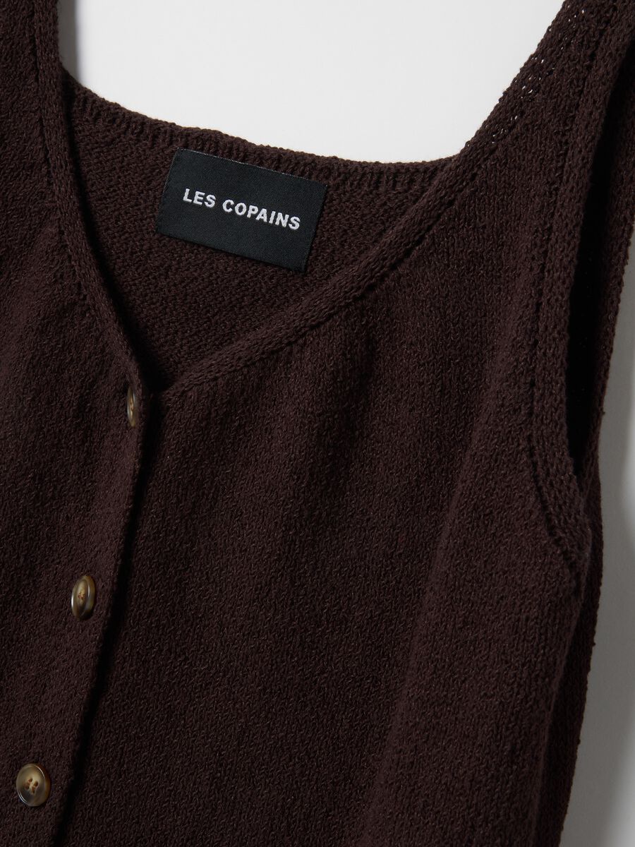 Brown cotton blend regular fit tank top with buttons_5