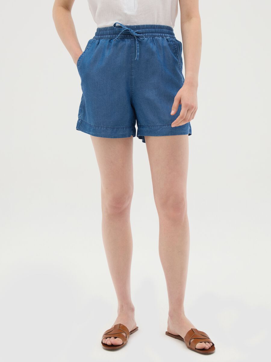 Women's blue regular fit lyocell shorts_1