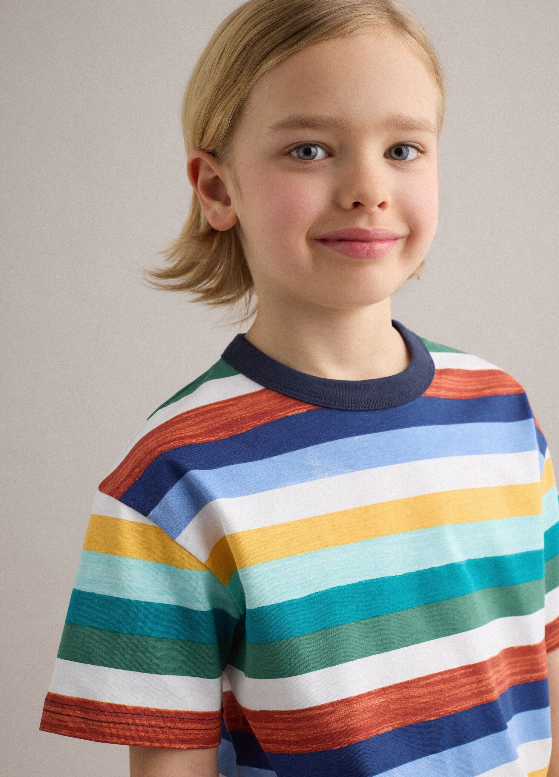 Boys' Regular Fit Multicoloured Striped Pure Cotton T-shirt