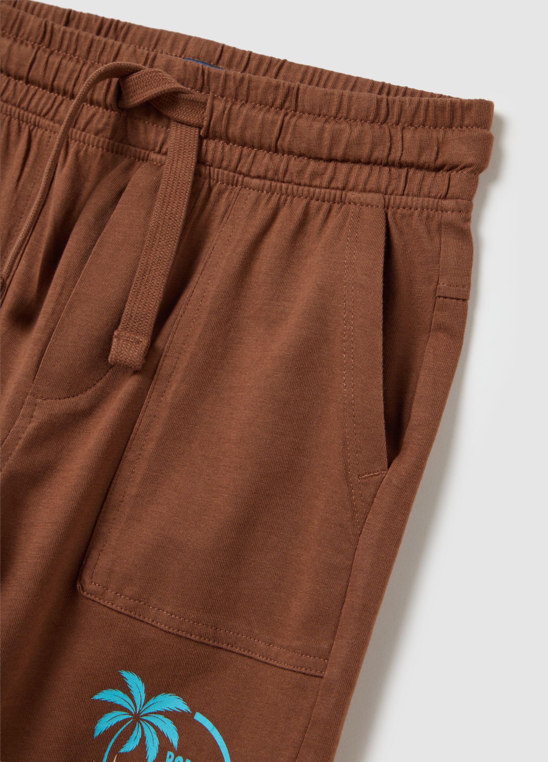 Children's brown pure cotton shorts, regular fit with print