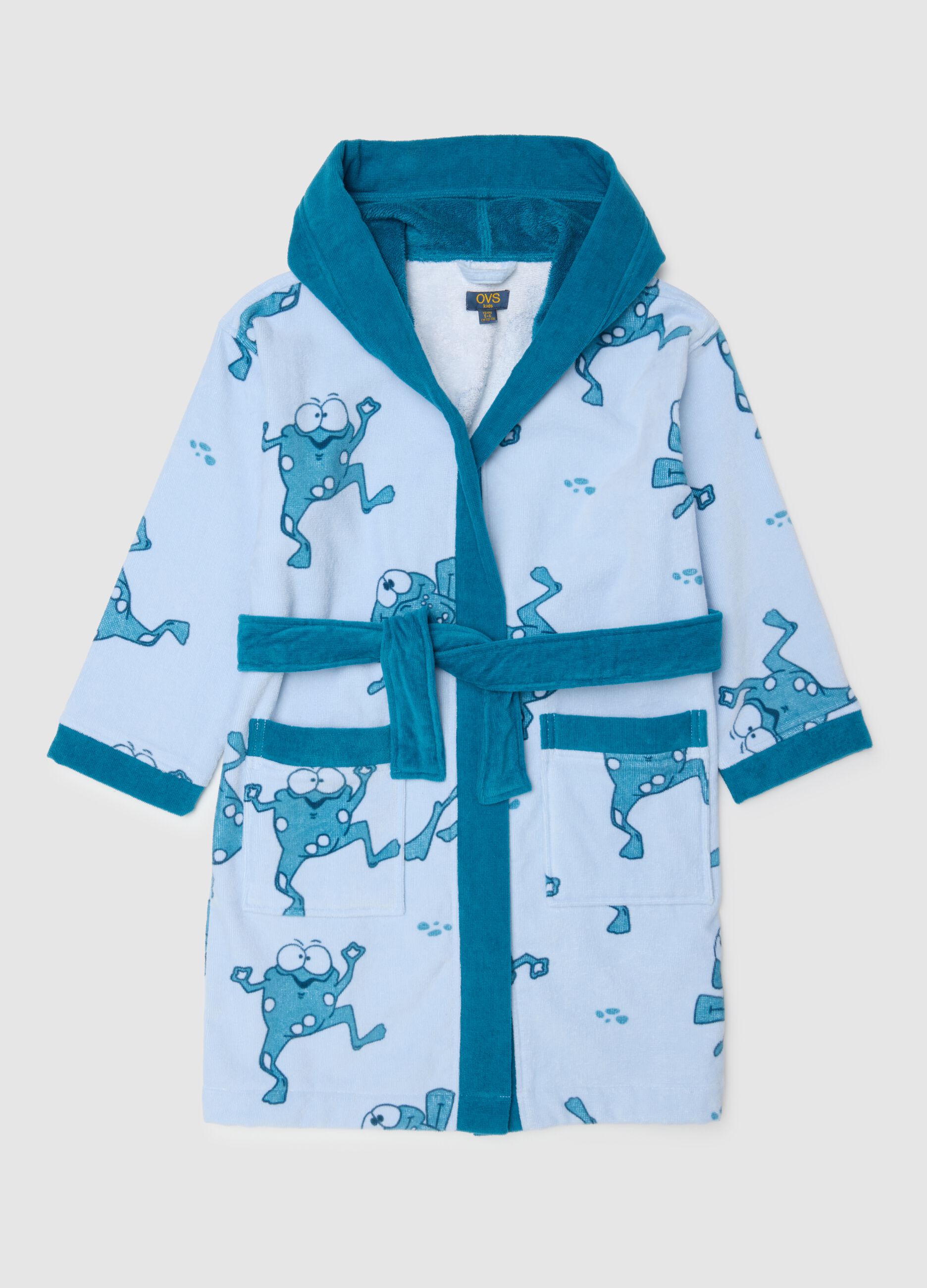 Boys' regular fit multicolour pure cotton bathrobe with prints