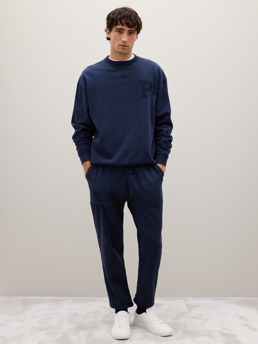 Blue cotton trousers with elastic waistband_0