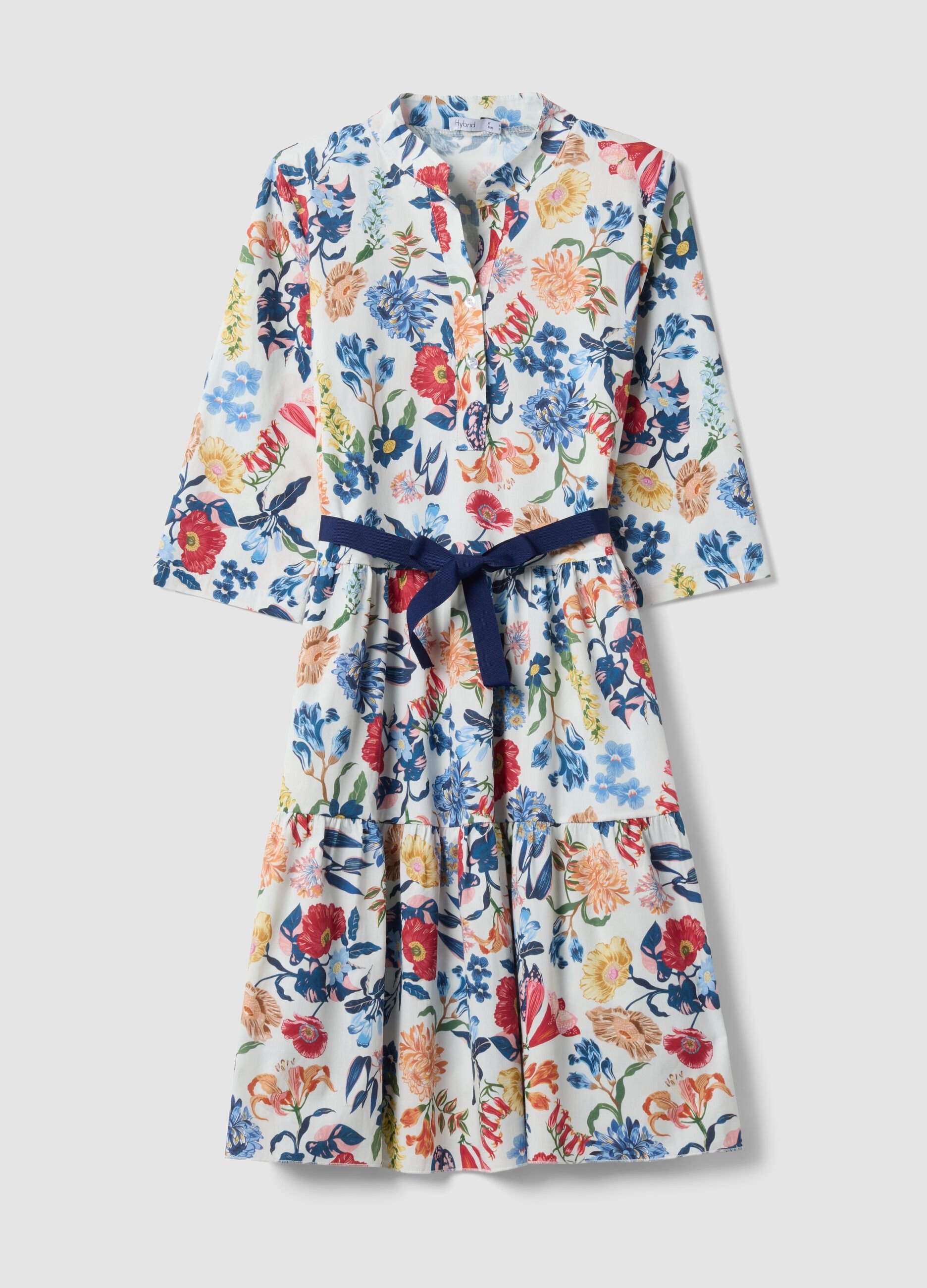 White midi dress in stretch cotton with floral print