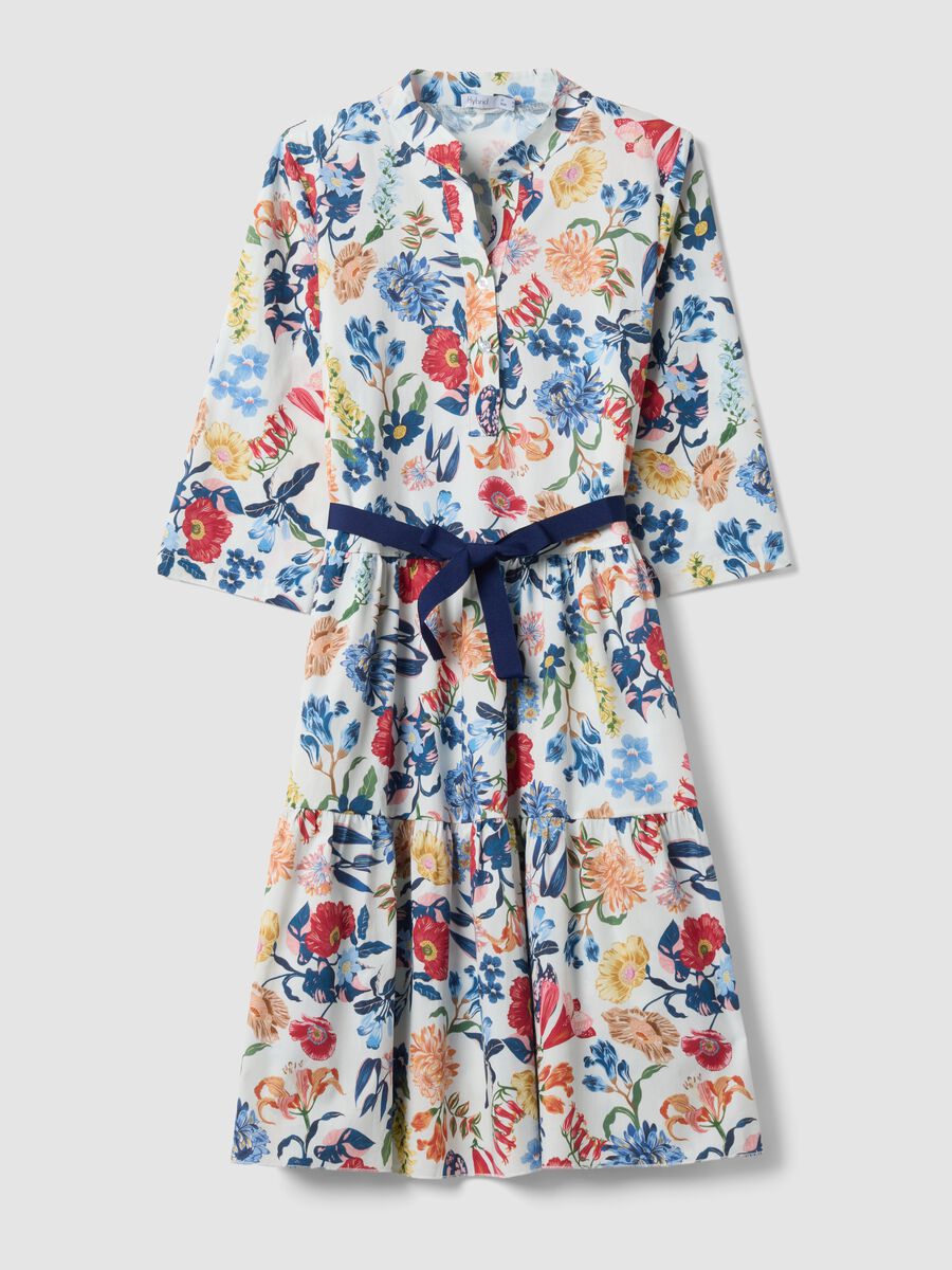 White midi dress in stretch cotton with floral print_0