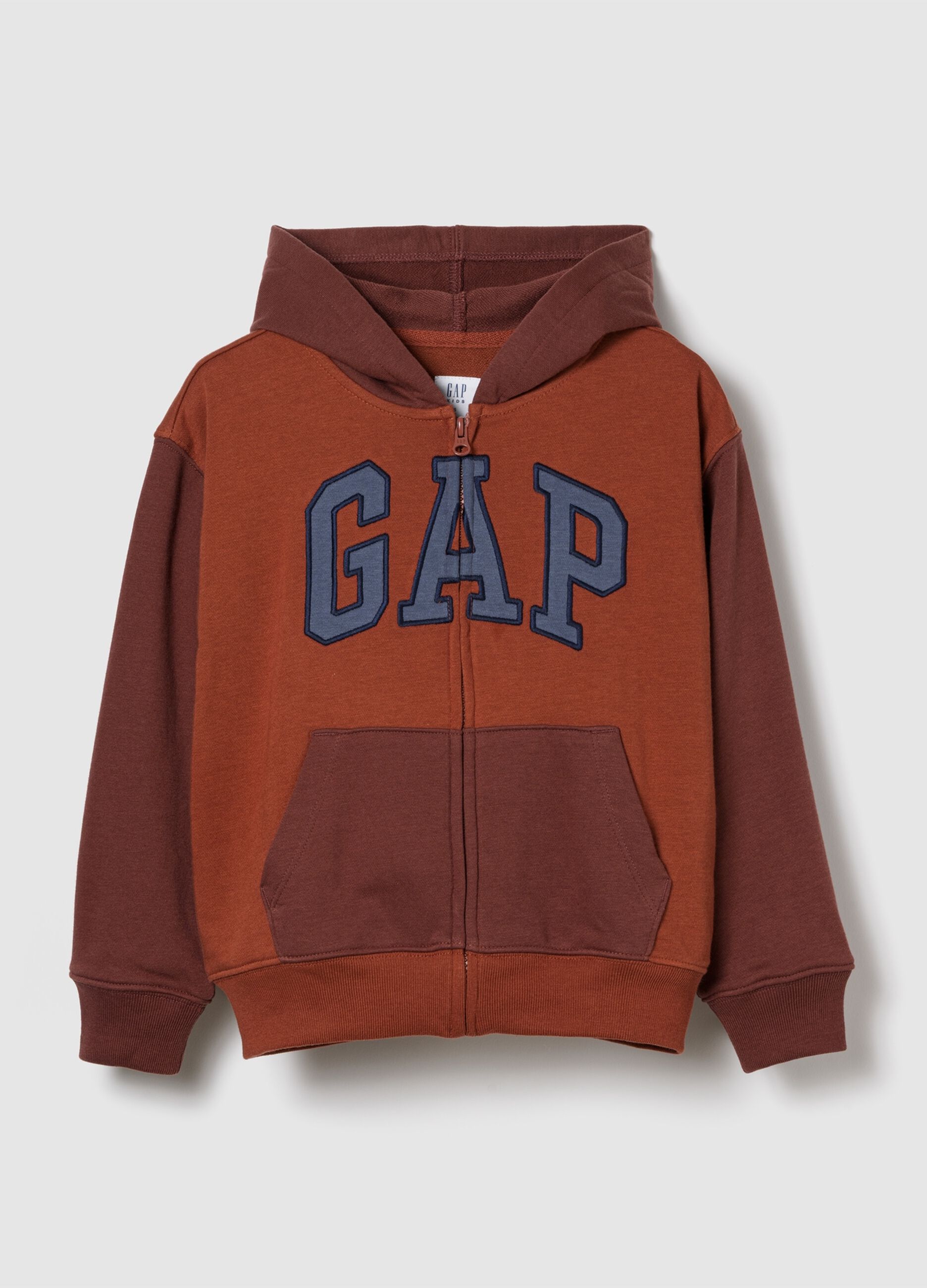 Brown hoodie with full-zip closure