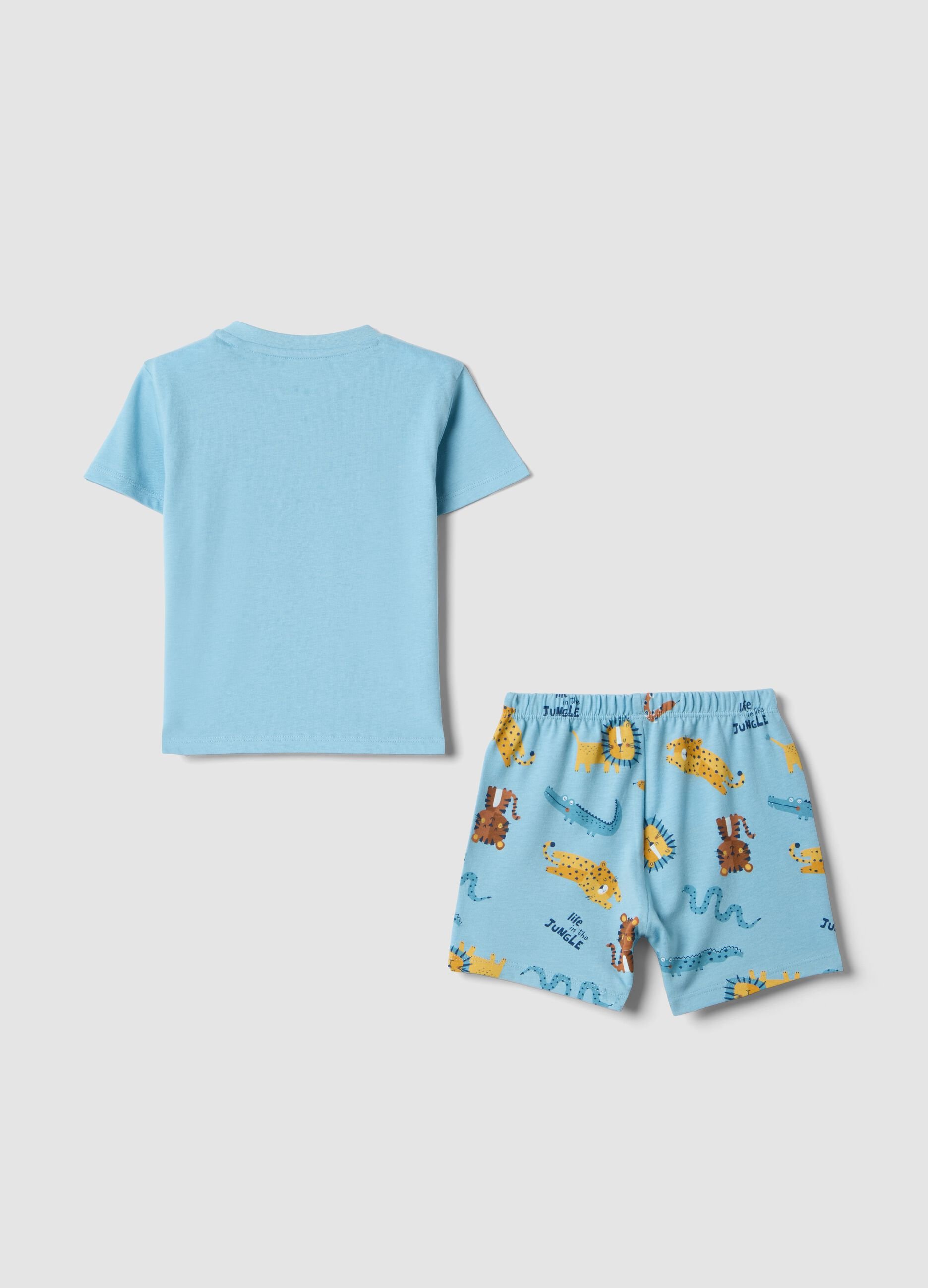 Pigiama in puro cotone azzurro da neonato regular fit con animali