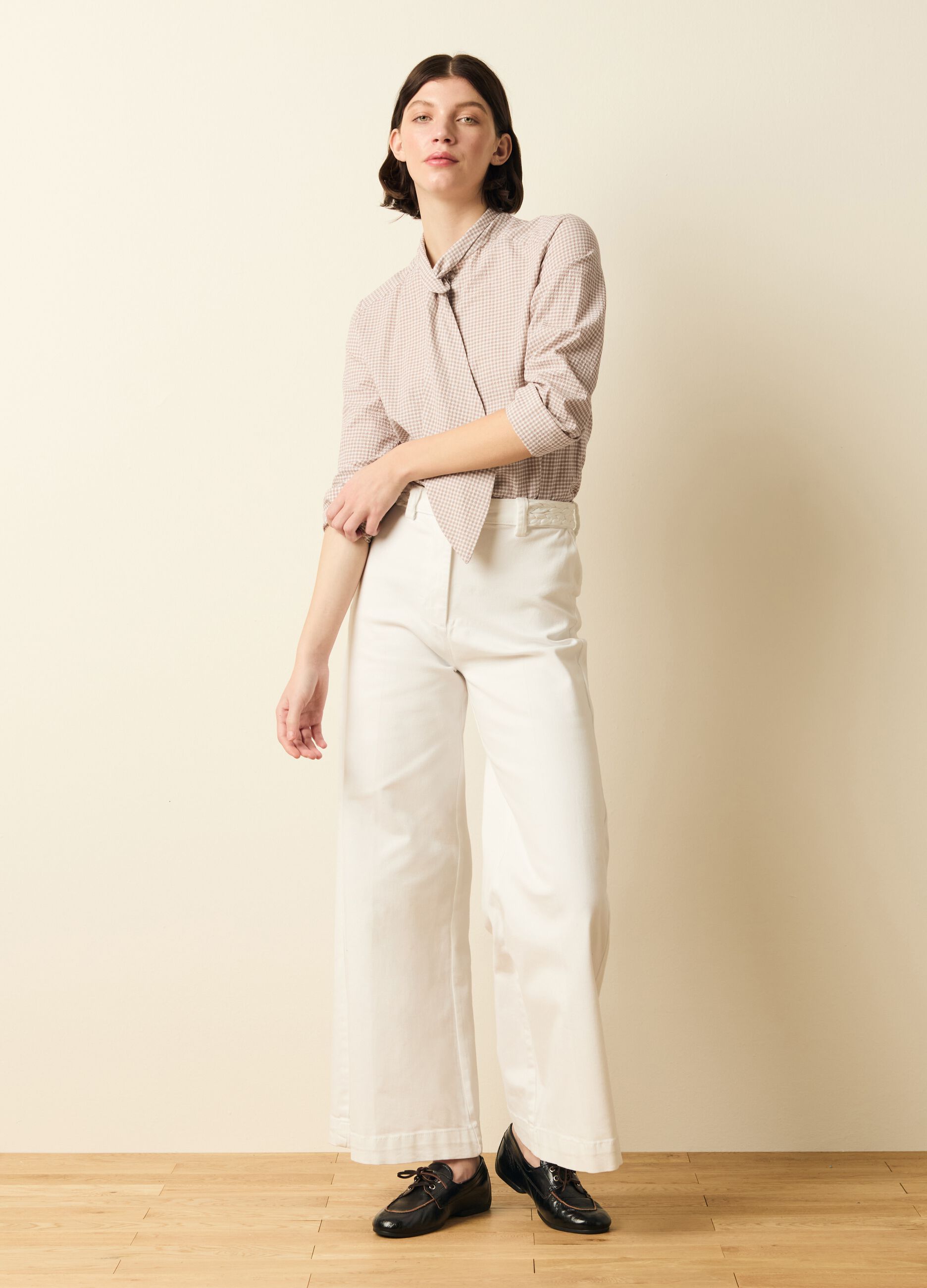Check blouse with foulard