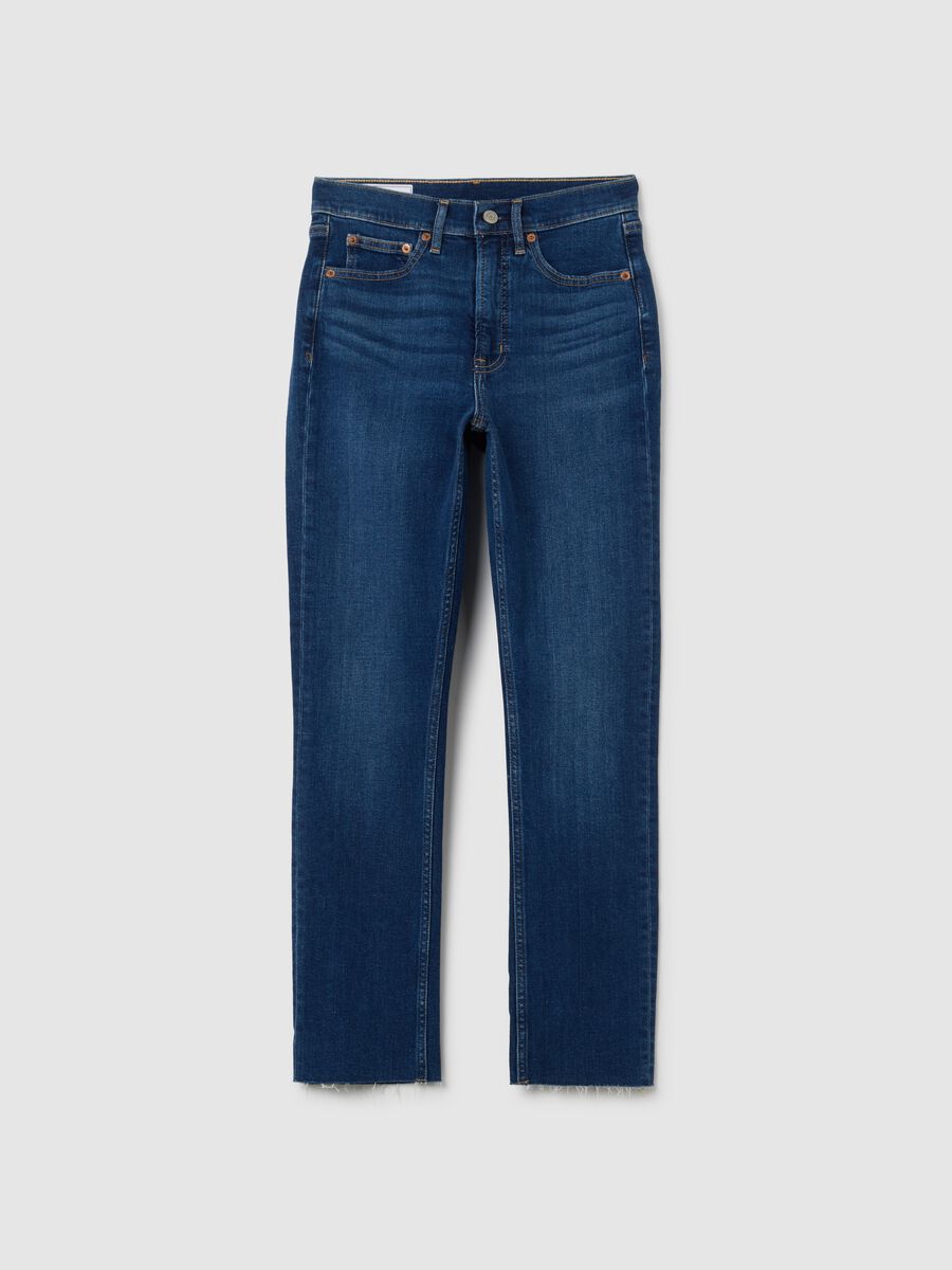 Slim-fit high-waist jeans with raw edging_0