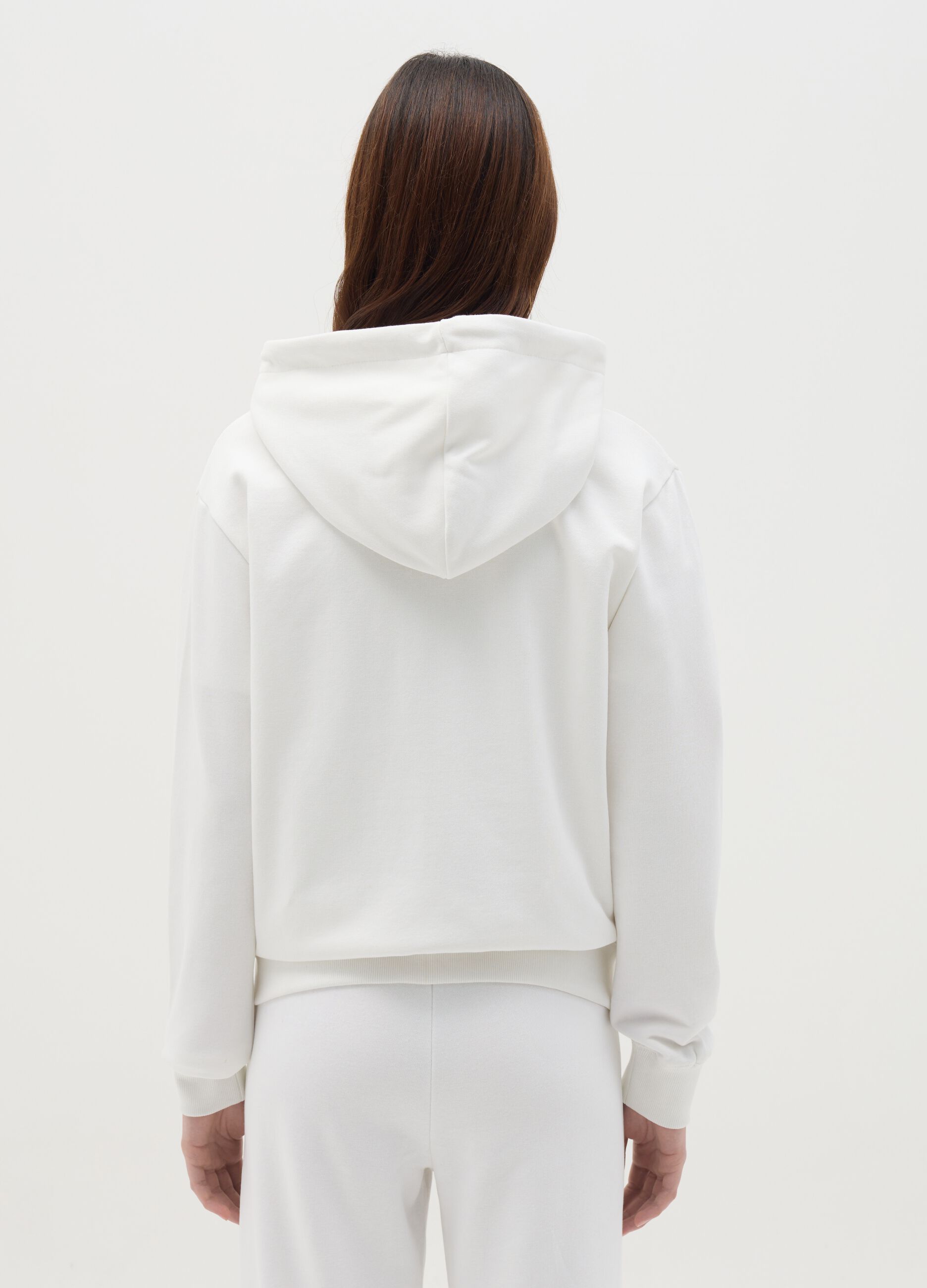 White full-zip sweatshirt with hood and foil print