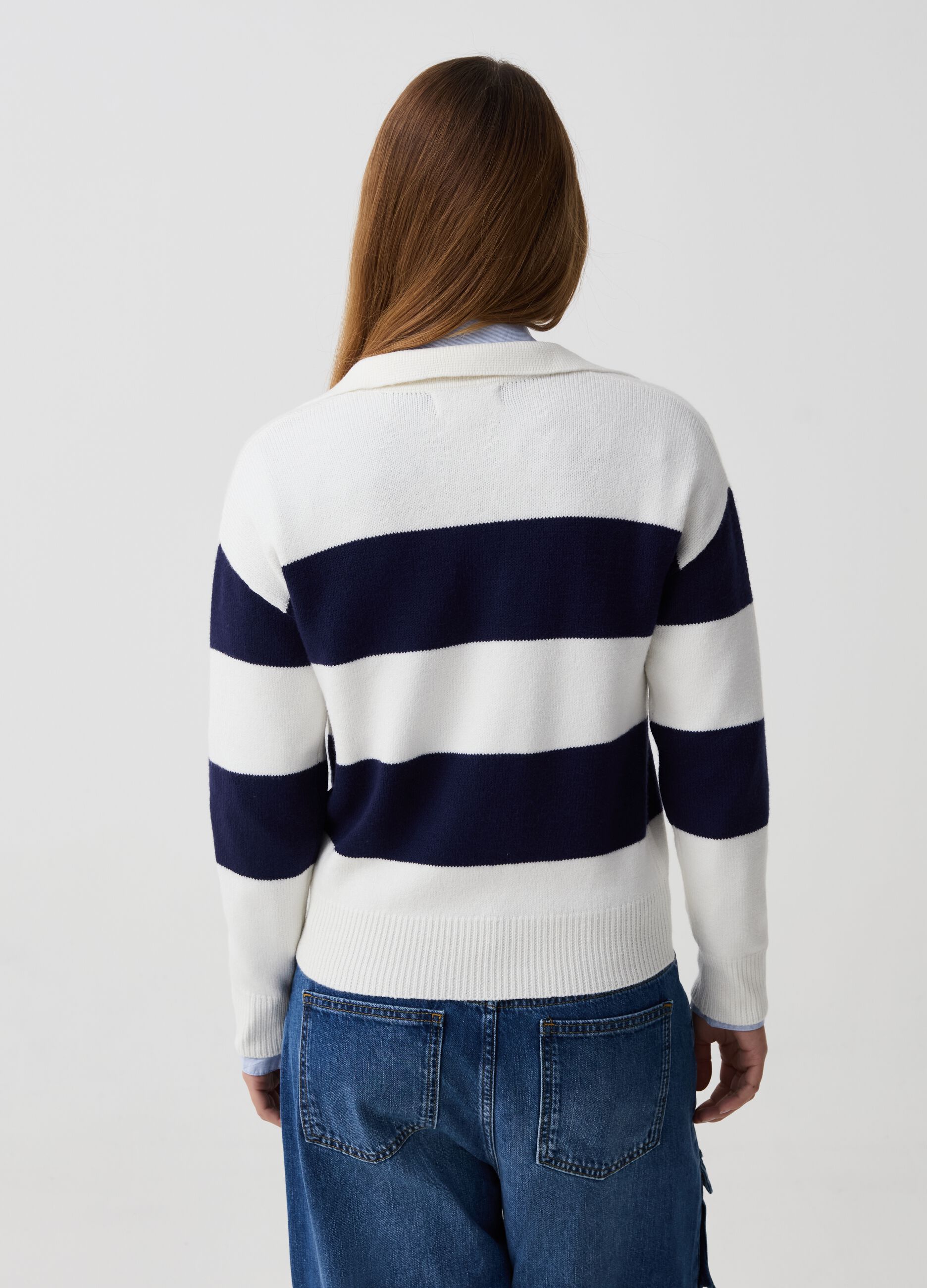 Striped top with polo neck