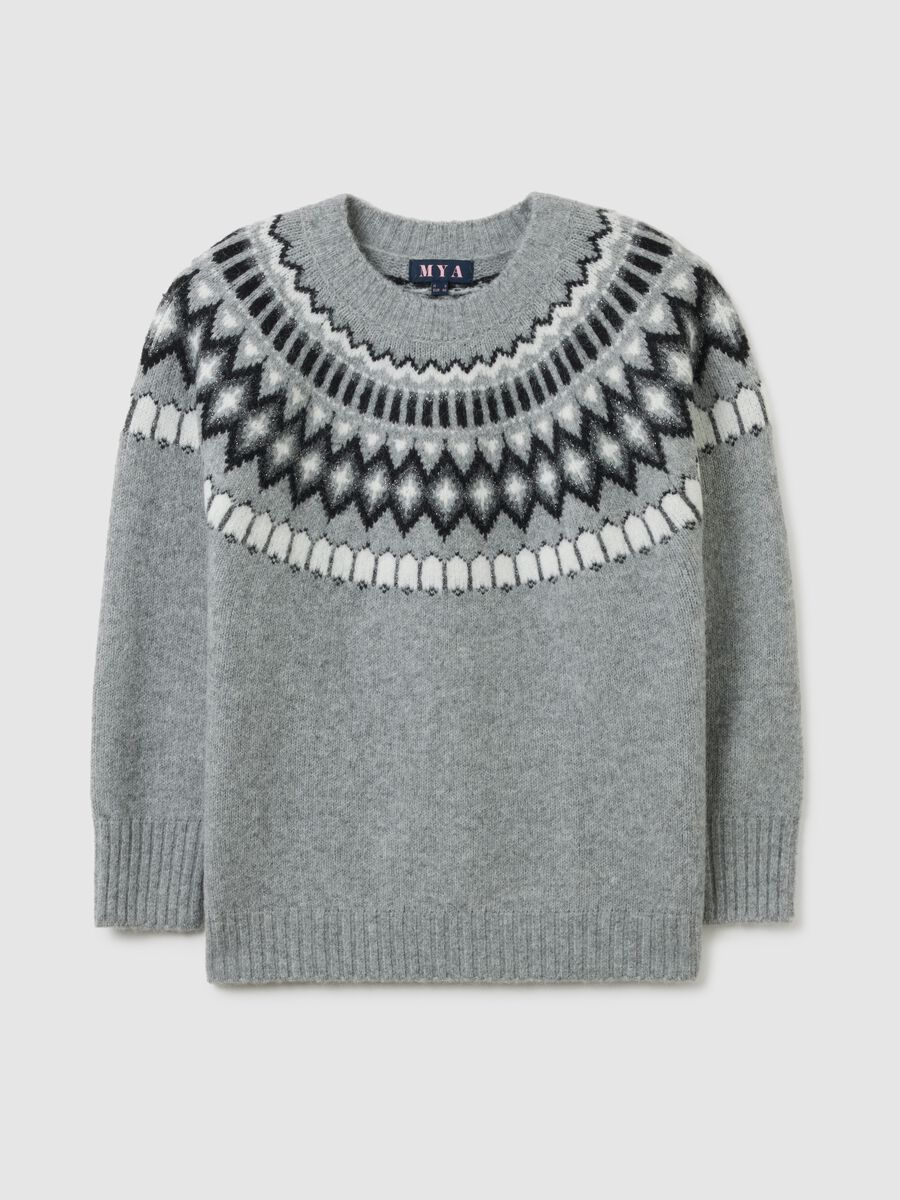 Grey regular fit sweater with jacquard pattern_0