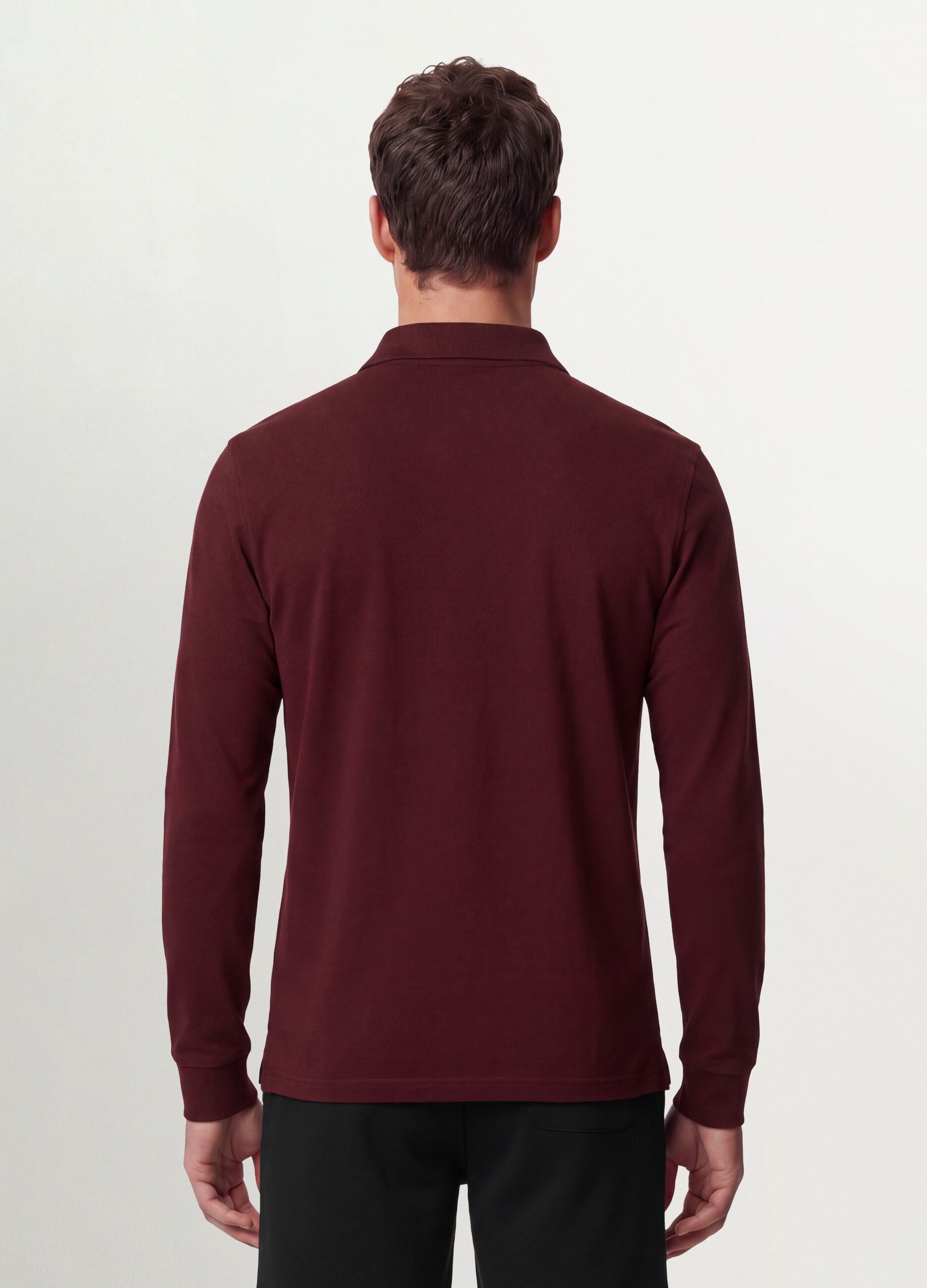 Polo rossa in piquet di puro cotone organico a maniche lunghe regular fit