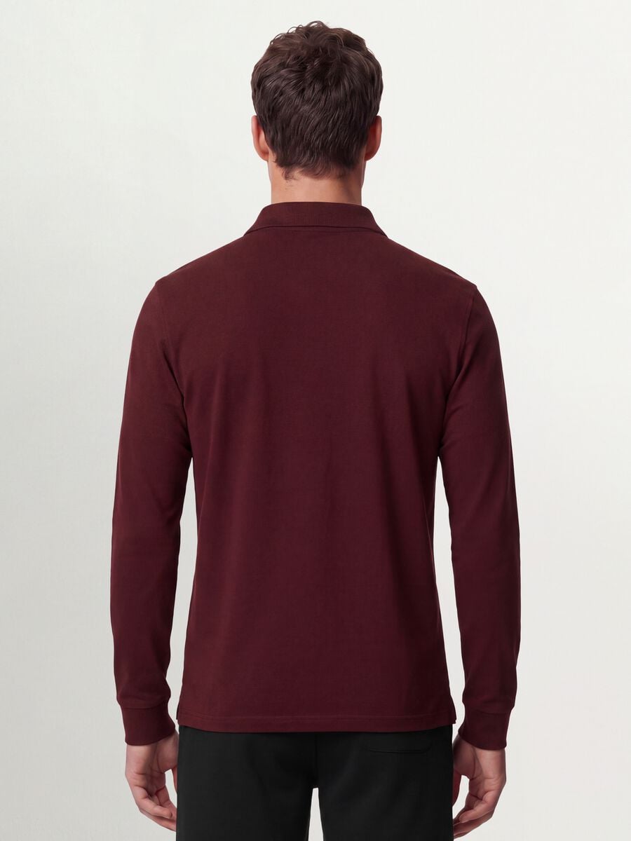 Polo rossa in piquet di puro cotone organico a maniche lunghe regular fit_3