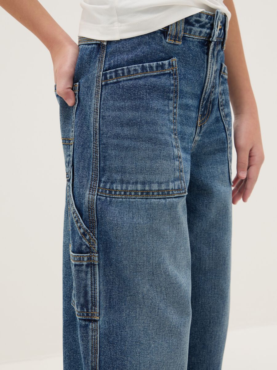 Jeans balloon in puro cotone blu da ragazza regular fit_2