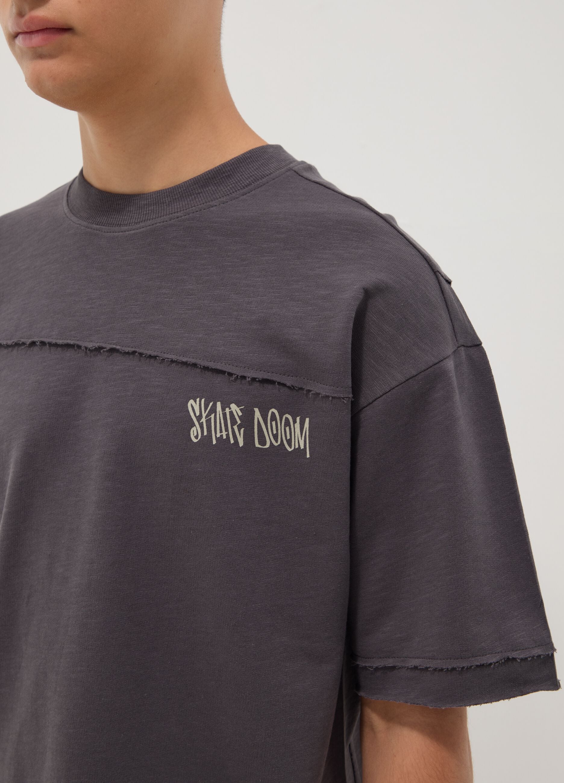 Grey pure cotton short-sleeve oversized T-shirt for boys