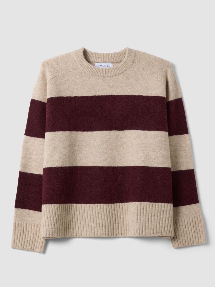 Beige striped stretch wool crew-neck jumper_4