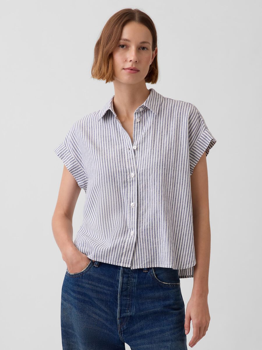 Striped linen-blend shirt_0