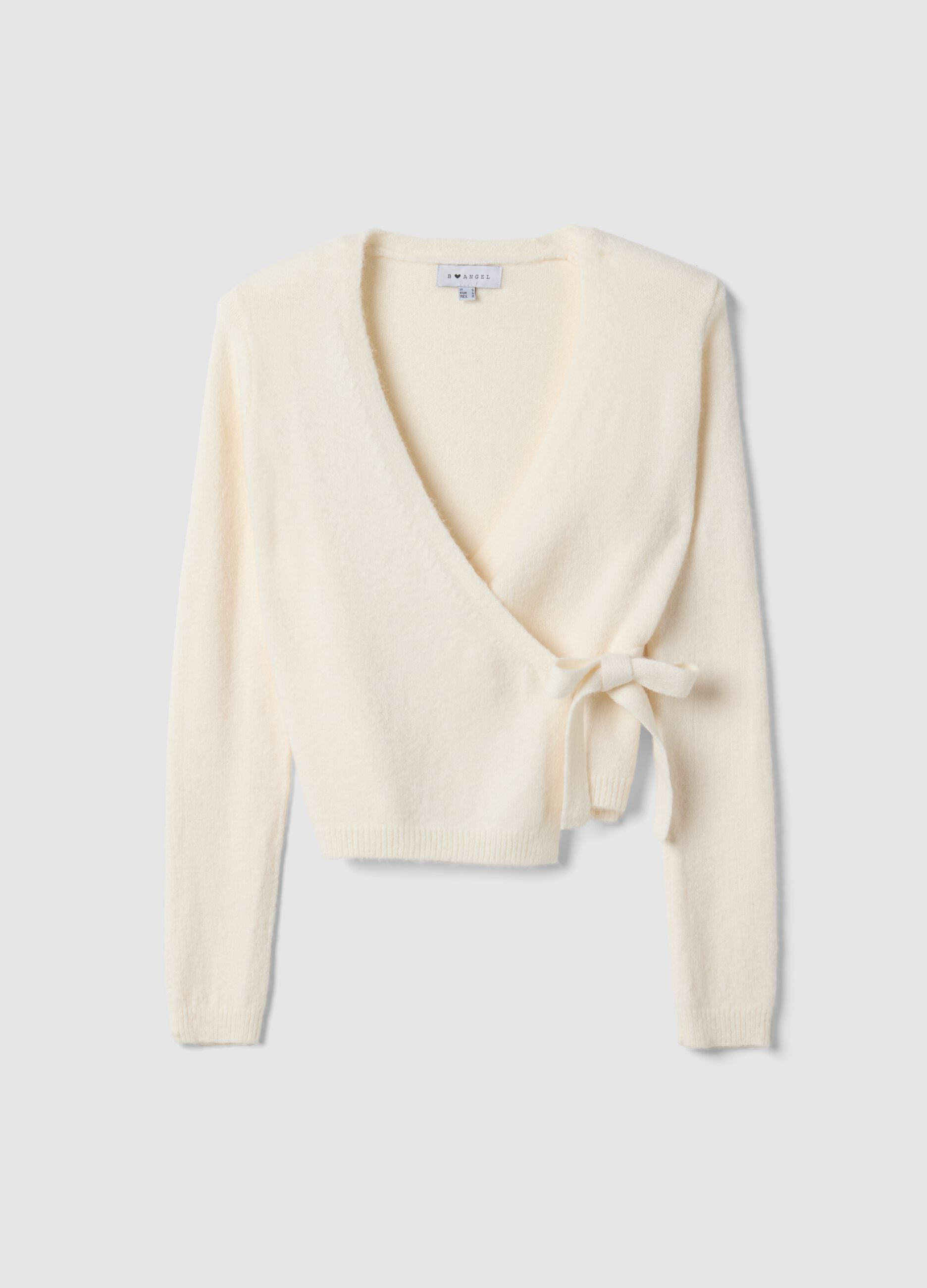 White wrap cardigan with deep V-neckline