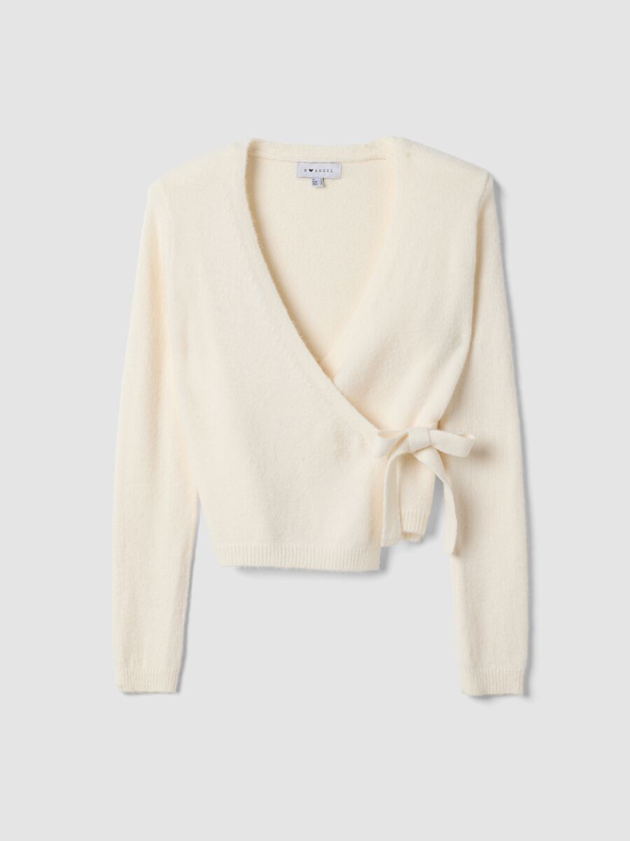 White wrap cardigan with deep V-neckline_0