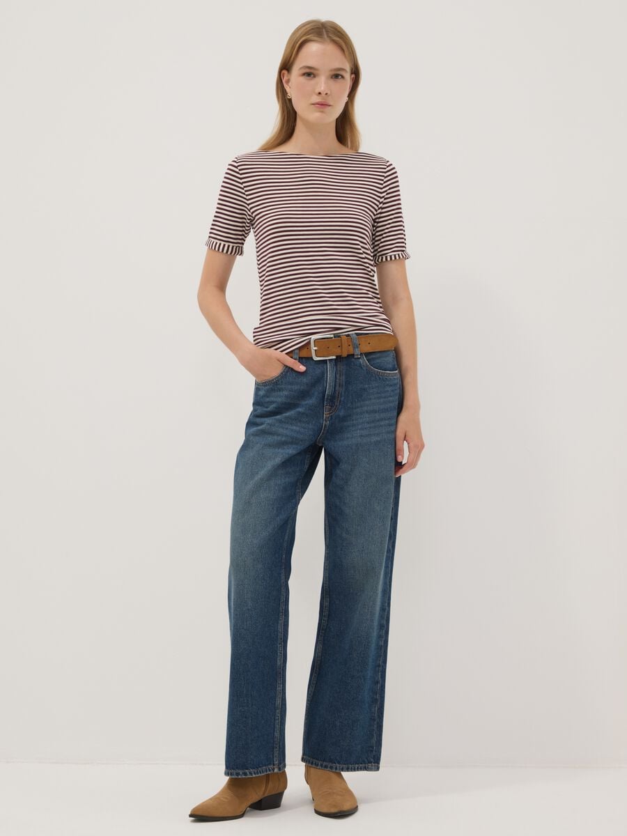 T-shirt bianca in viscosa elasticizzato a righe_2