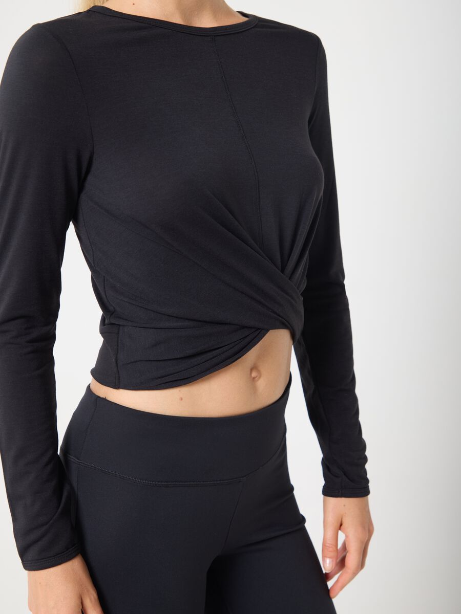 Technical fabric cropped T-shirt with crossover ALTAVIA STUDIO_3