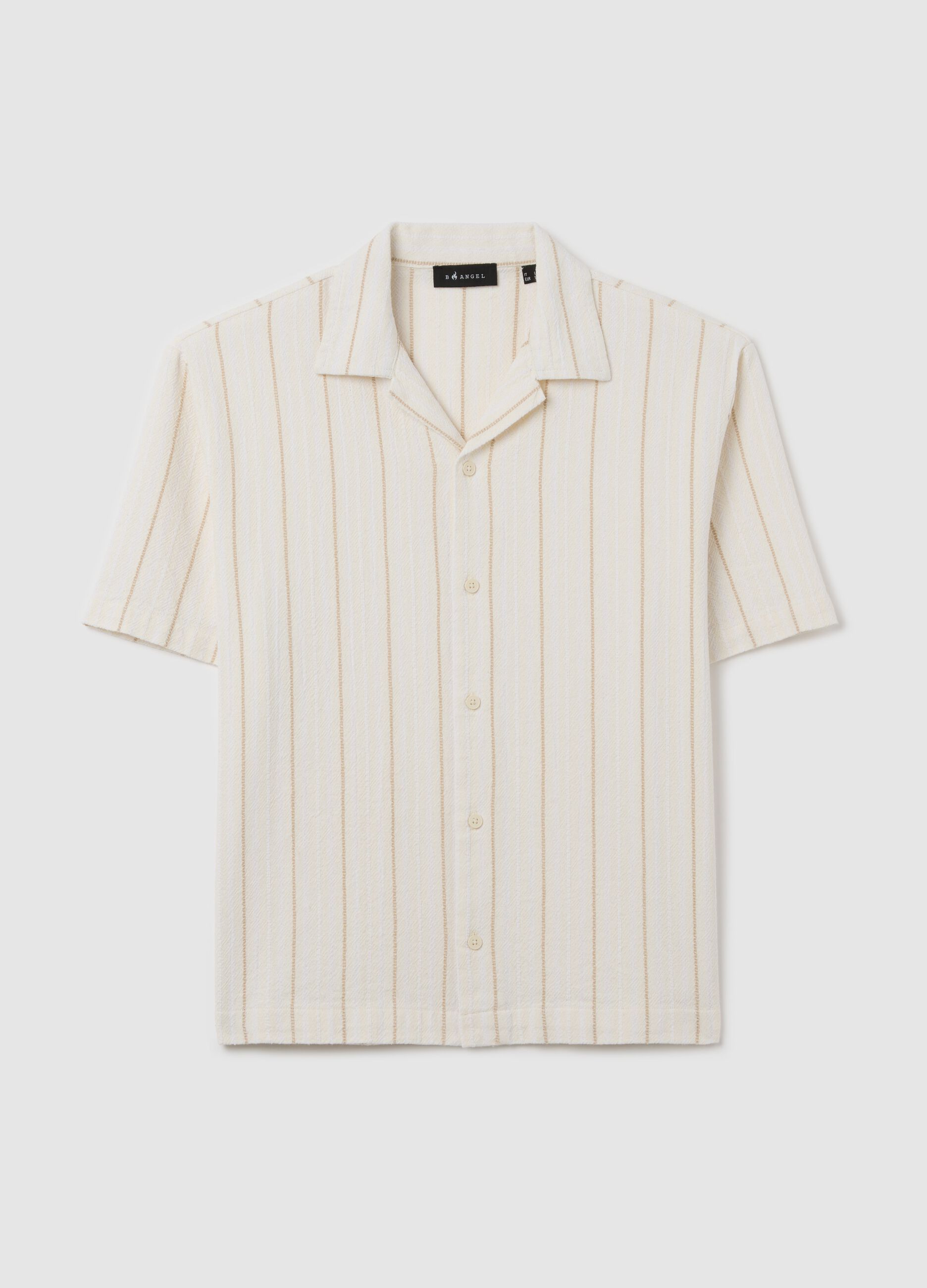 Camicia bowling a righe bianche e beige