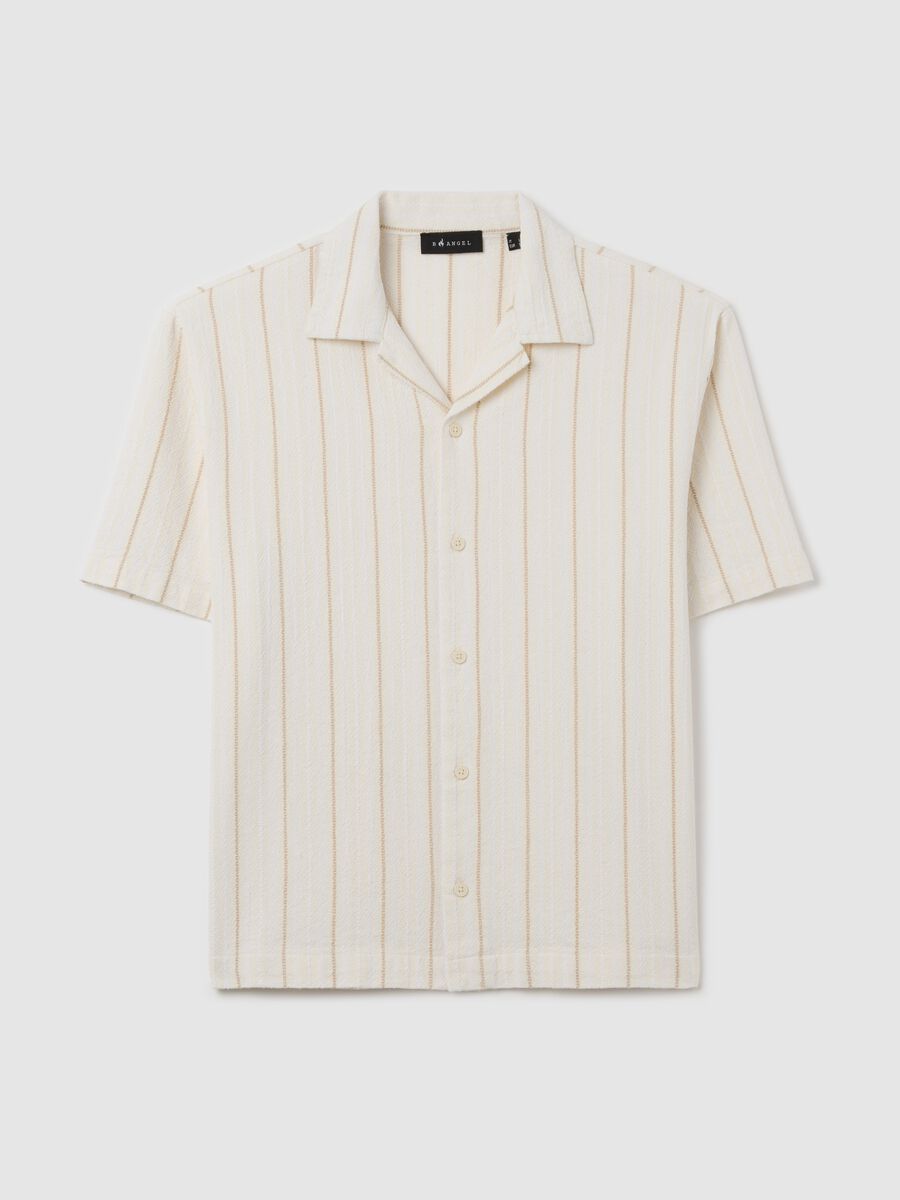 Bowling shirt with white and beige stripes_4