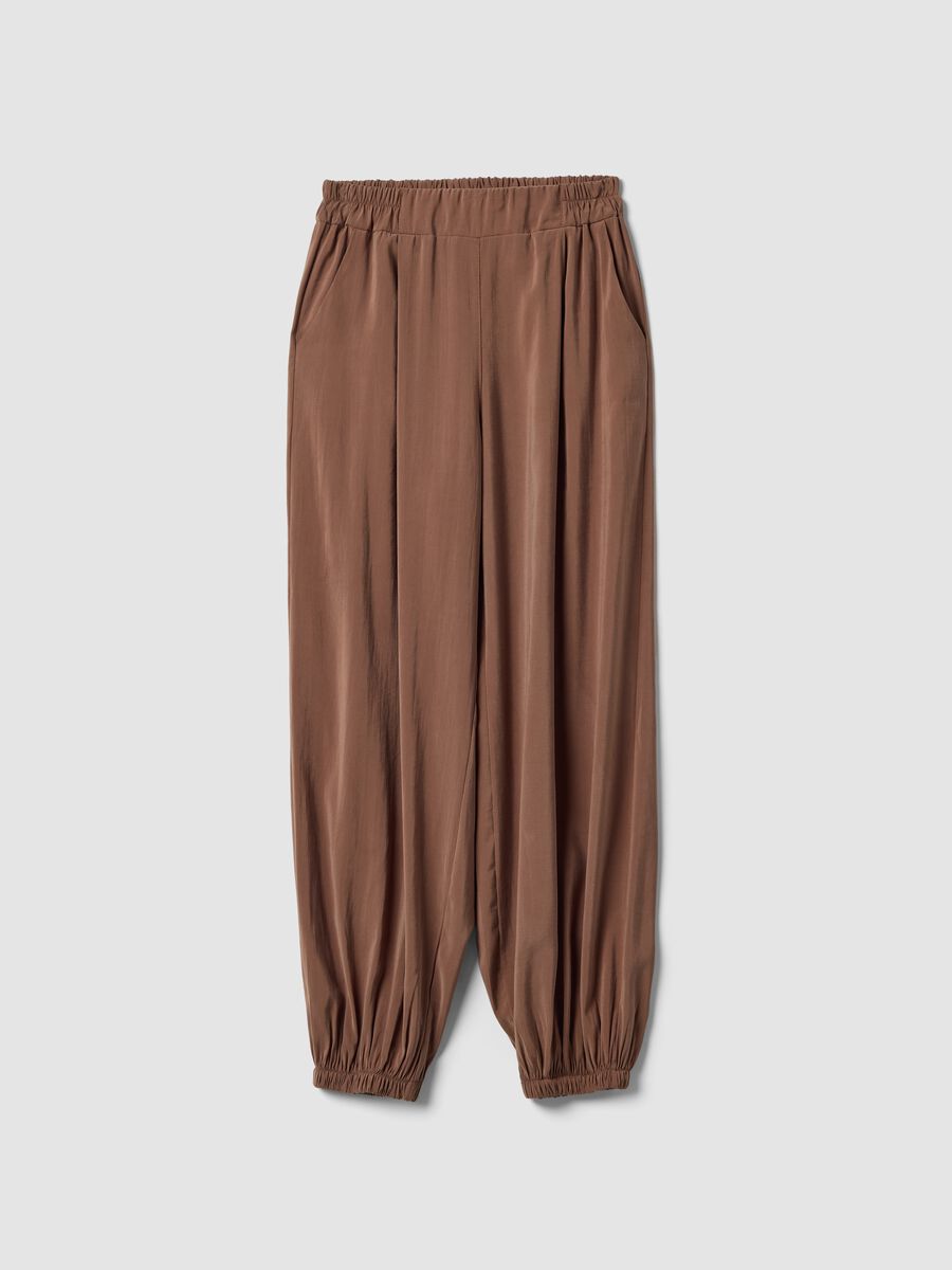 Pantaloni marroni in misto viscosa con fondo elasticizzato regular fit_4