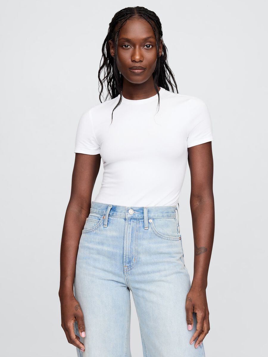 Body bianco in cotone elasticizzato_0