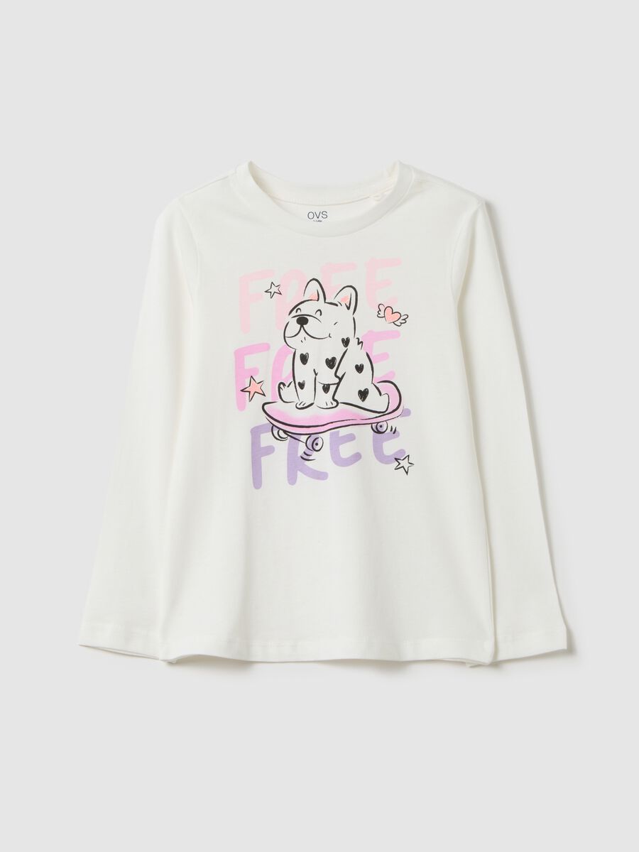 Girls' white pure cotton T-shirt regular fit with print_0