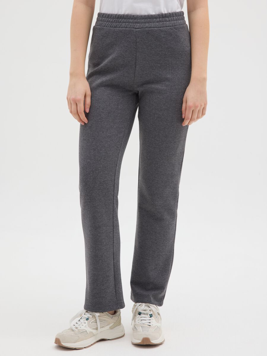 Grey regular fit cotton blend trousers with elasticated waist_1