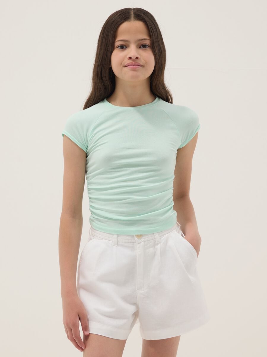 Girls' green slim fit stretch cotton T-shirt_1
