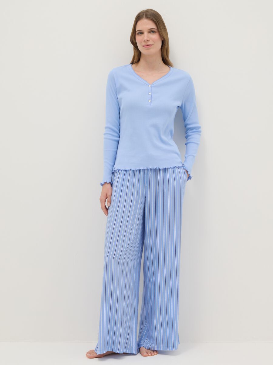 Blue striped pure viscose pajama trousers in regular fit_0