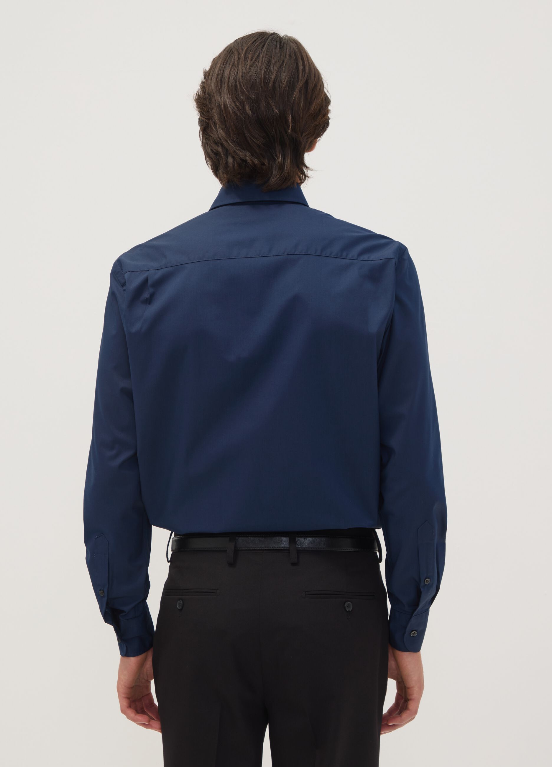 Camicia blu regular fit con collo button-down easy iron